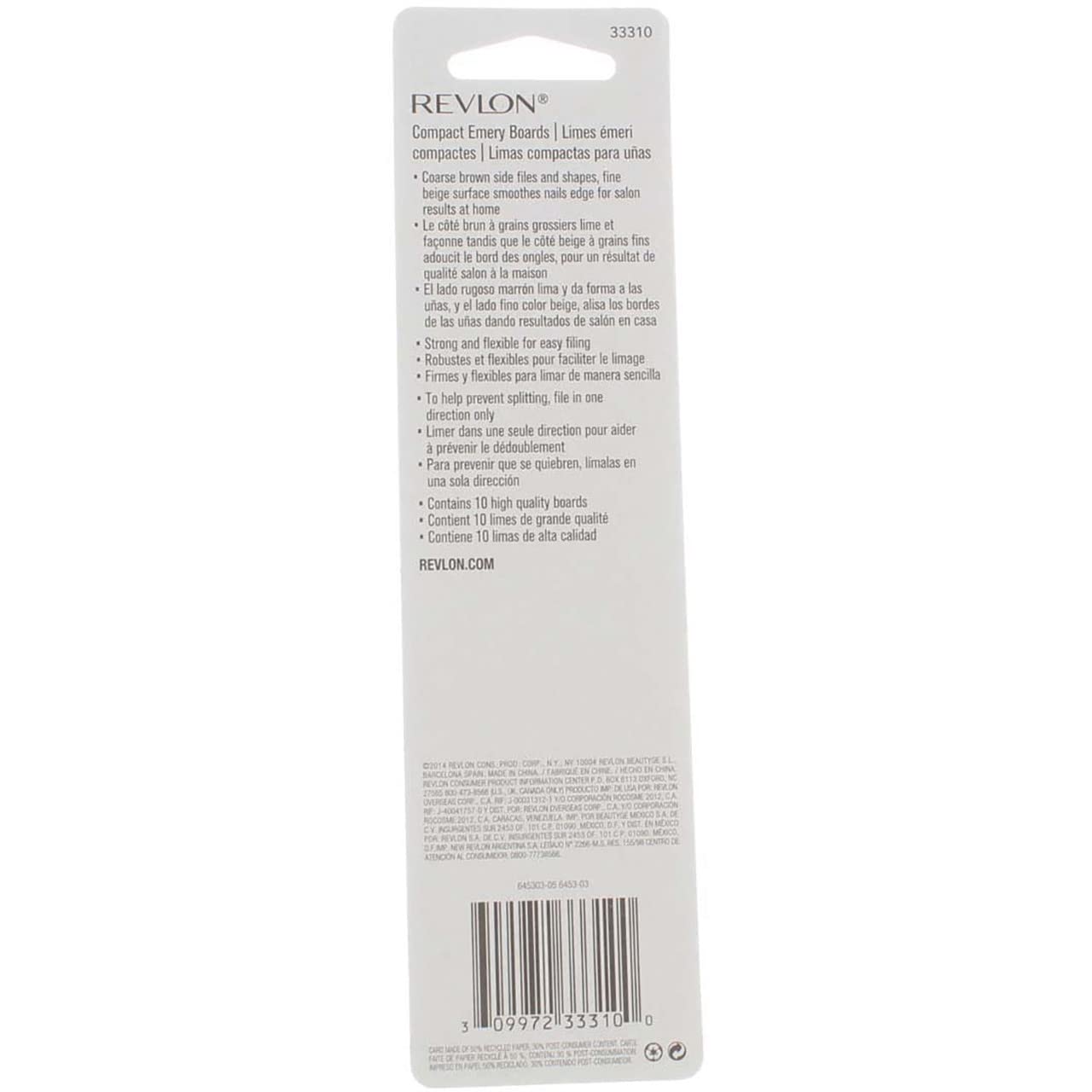 Revlon Compact Emery Board nail-edge finish creates smooth, polished edges.