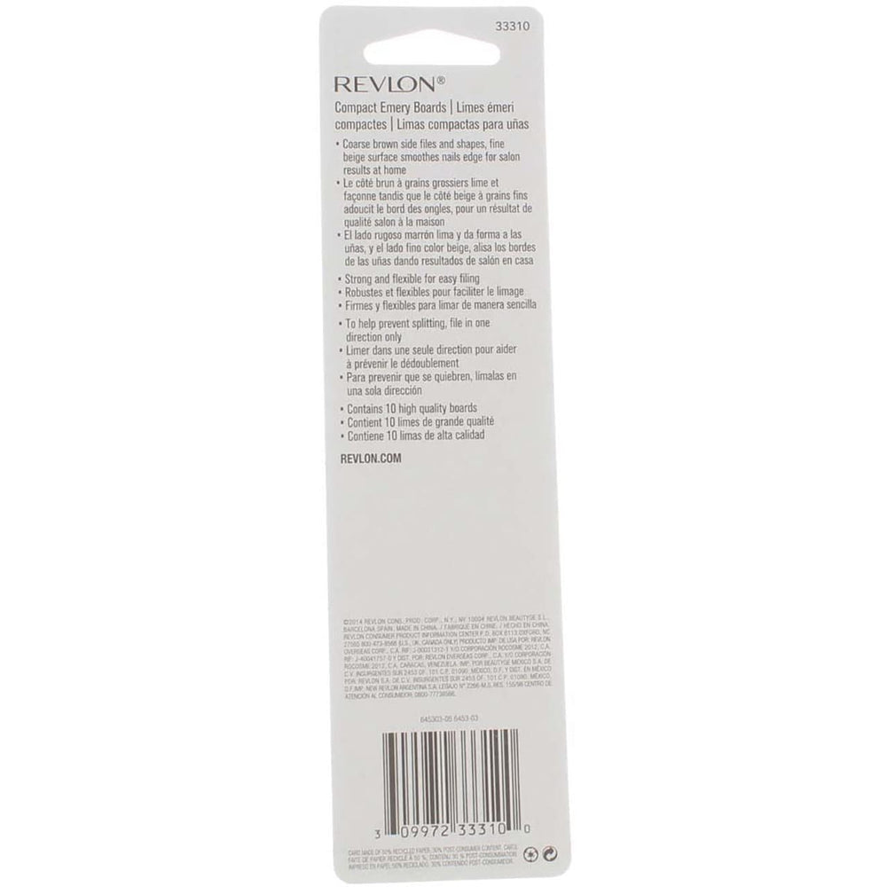 Revlon Compact Emery Board nail-edge finish creates smooth, polished edges.