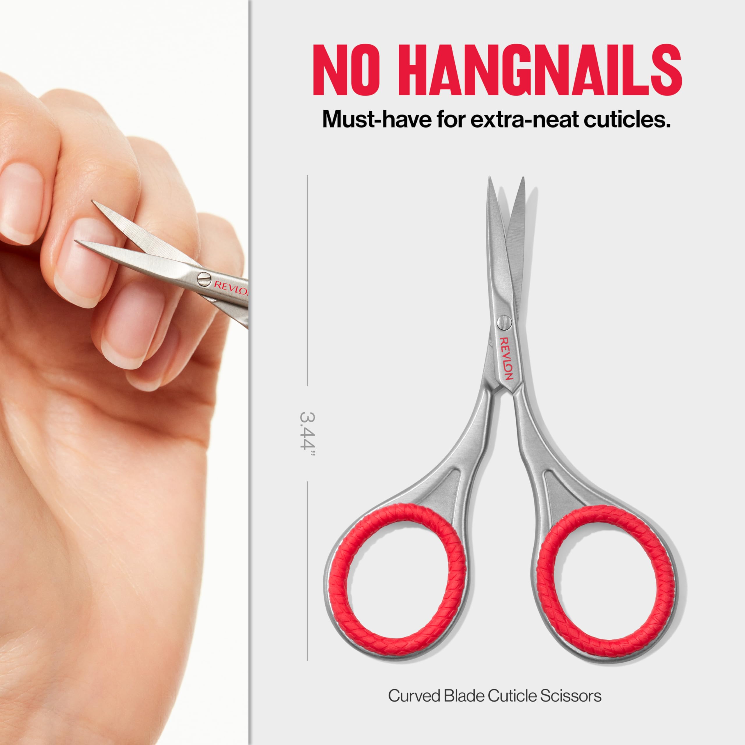 Revlon cuticle scissors demonstrated for nail care step-by-step.