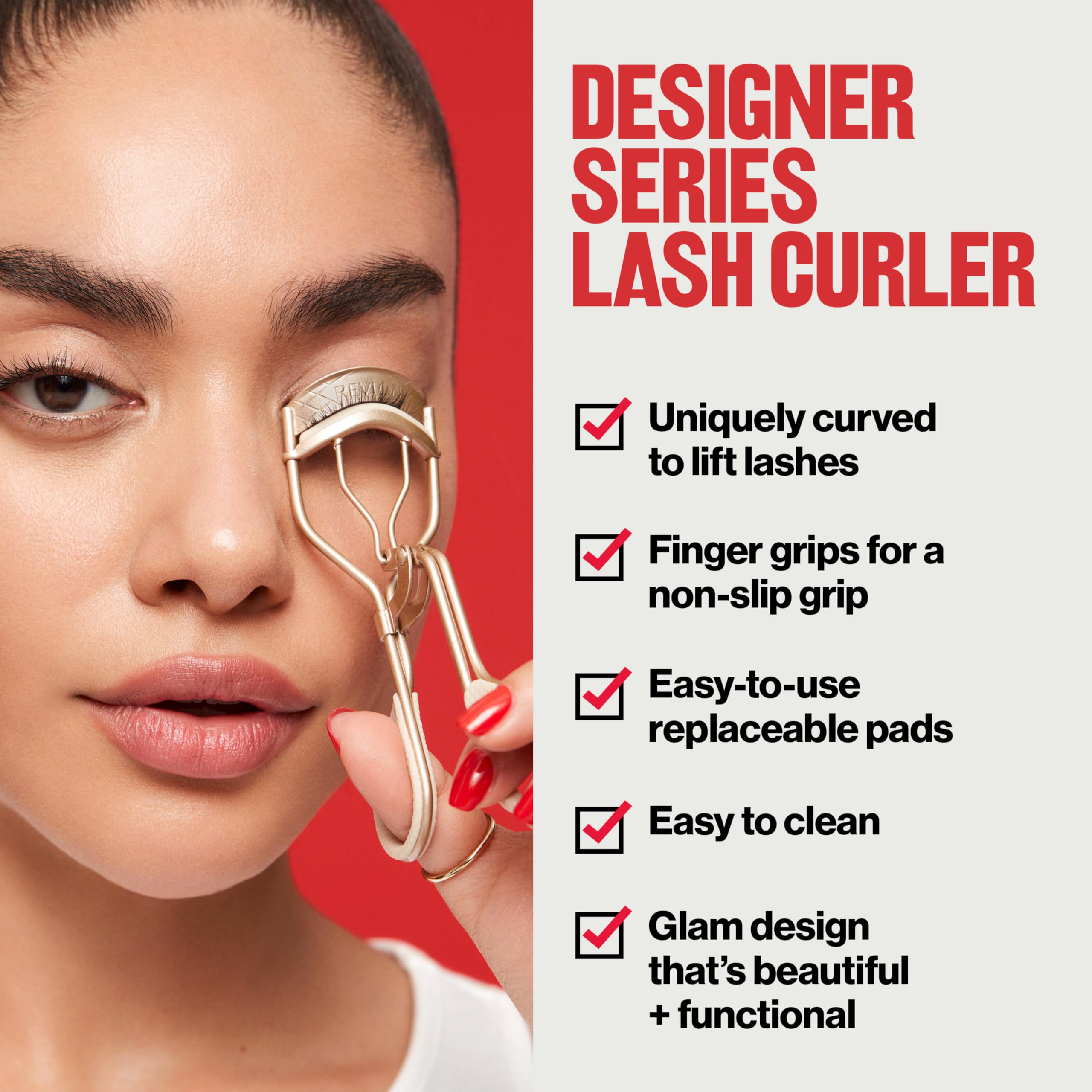 REVLON Designer Series Lash Curler finger grips offer a non-slip hold