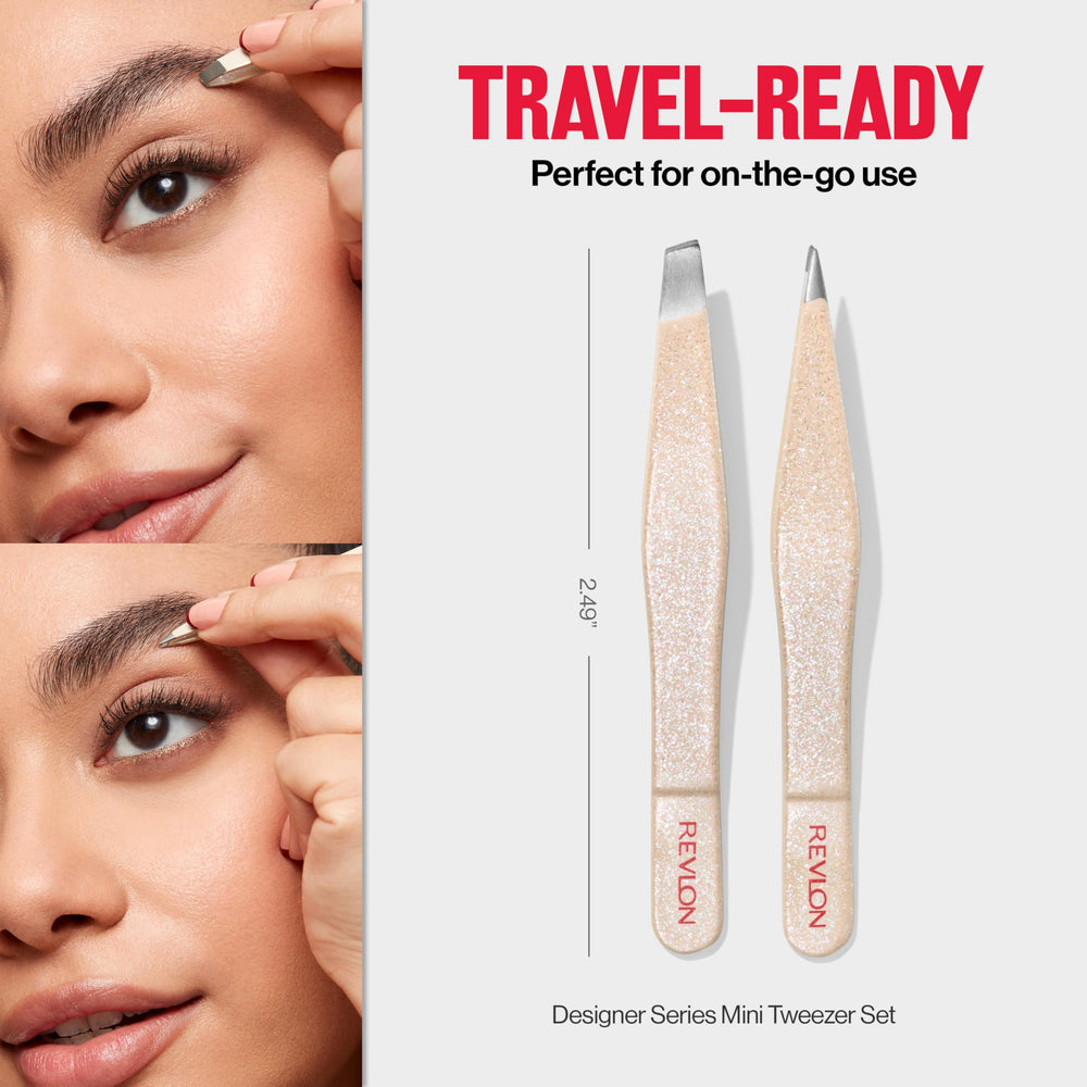 Revlon mini tweezer in hand, ready for quick touch-ups