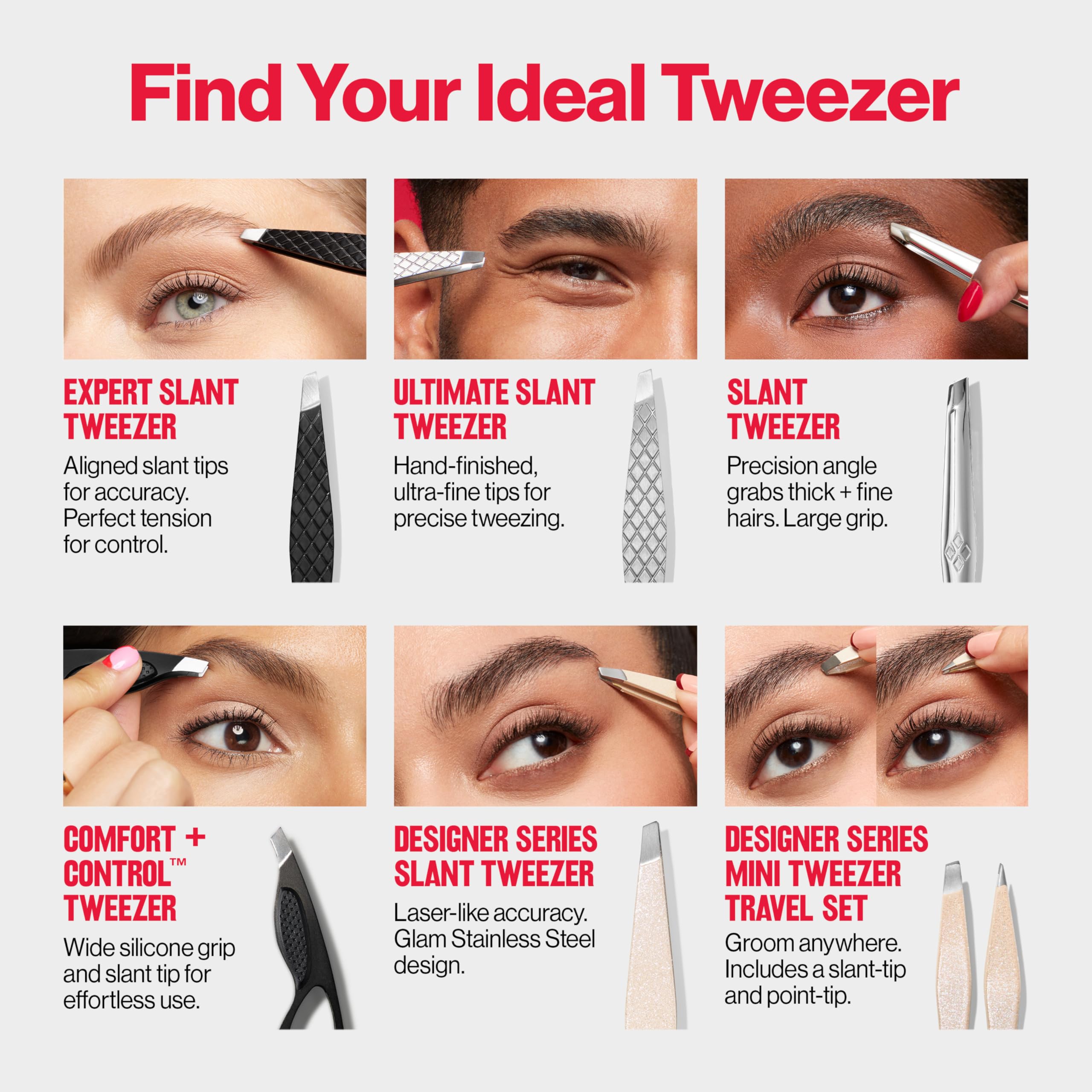 Mini tweezer in makeup bag from Revlon for easy access
