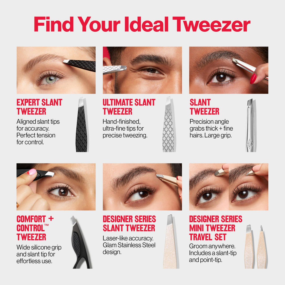 Mini tweezer in makeup bag from Revlon for easy access