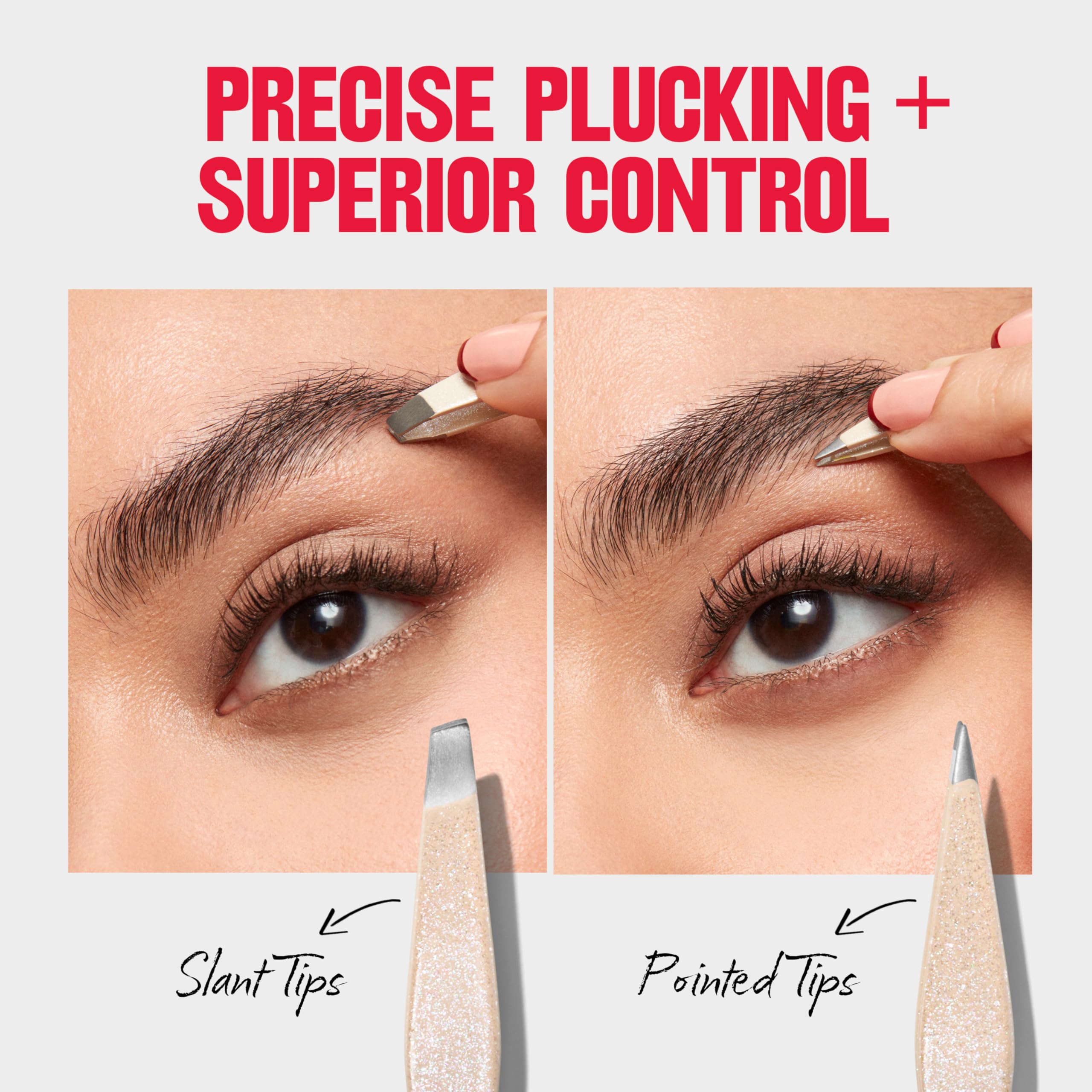 Point-tip close-up from Revlon mini tweezer for fine hair targeting