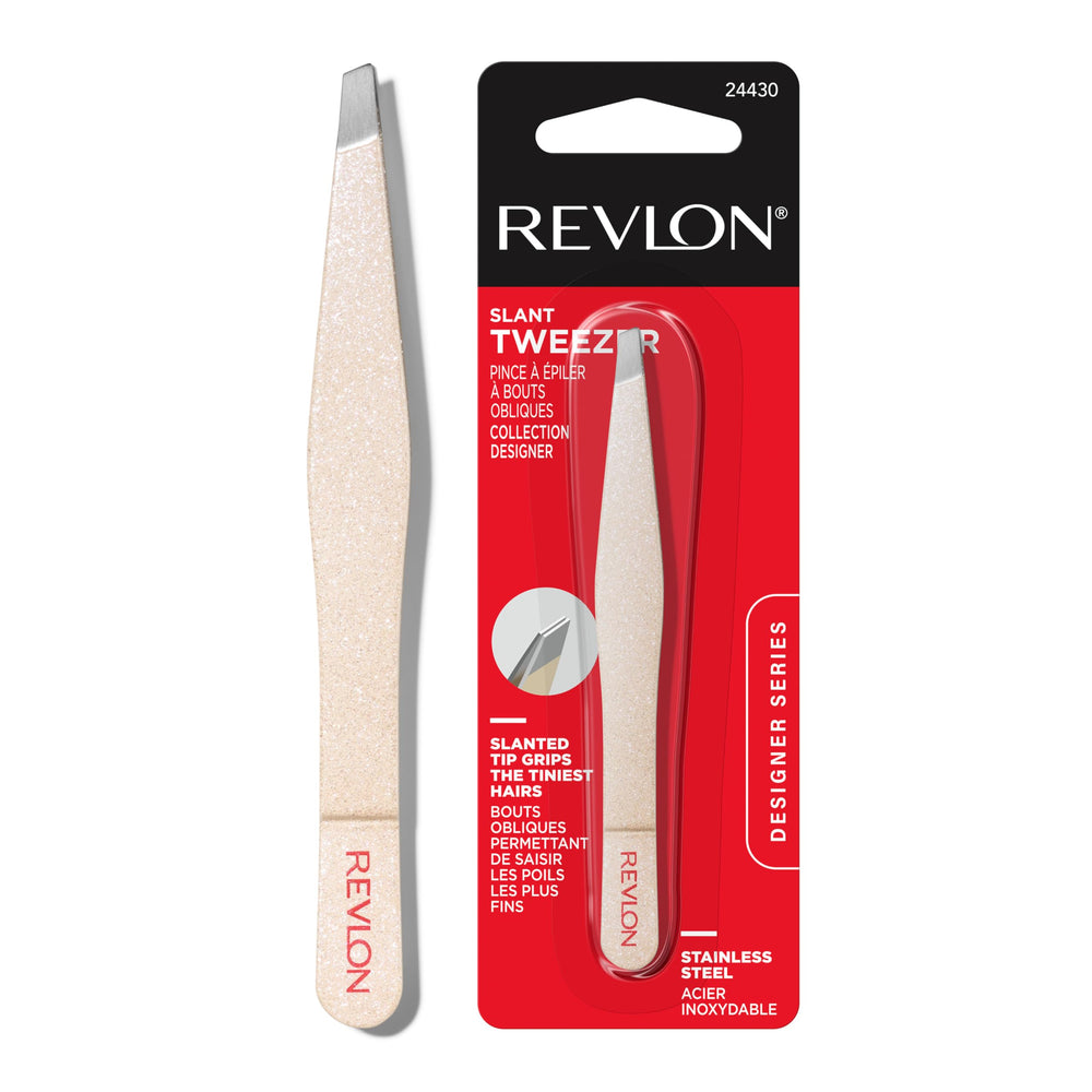 REVLON Designer Series Slant Tweezer close-up tips enable precise brow grooming.