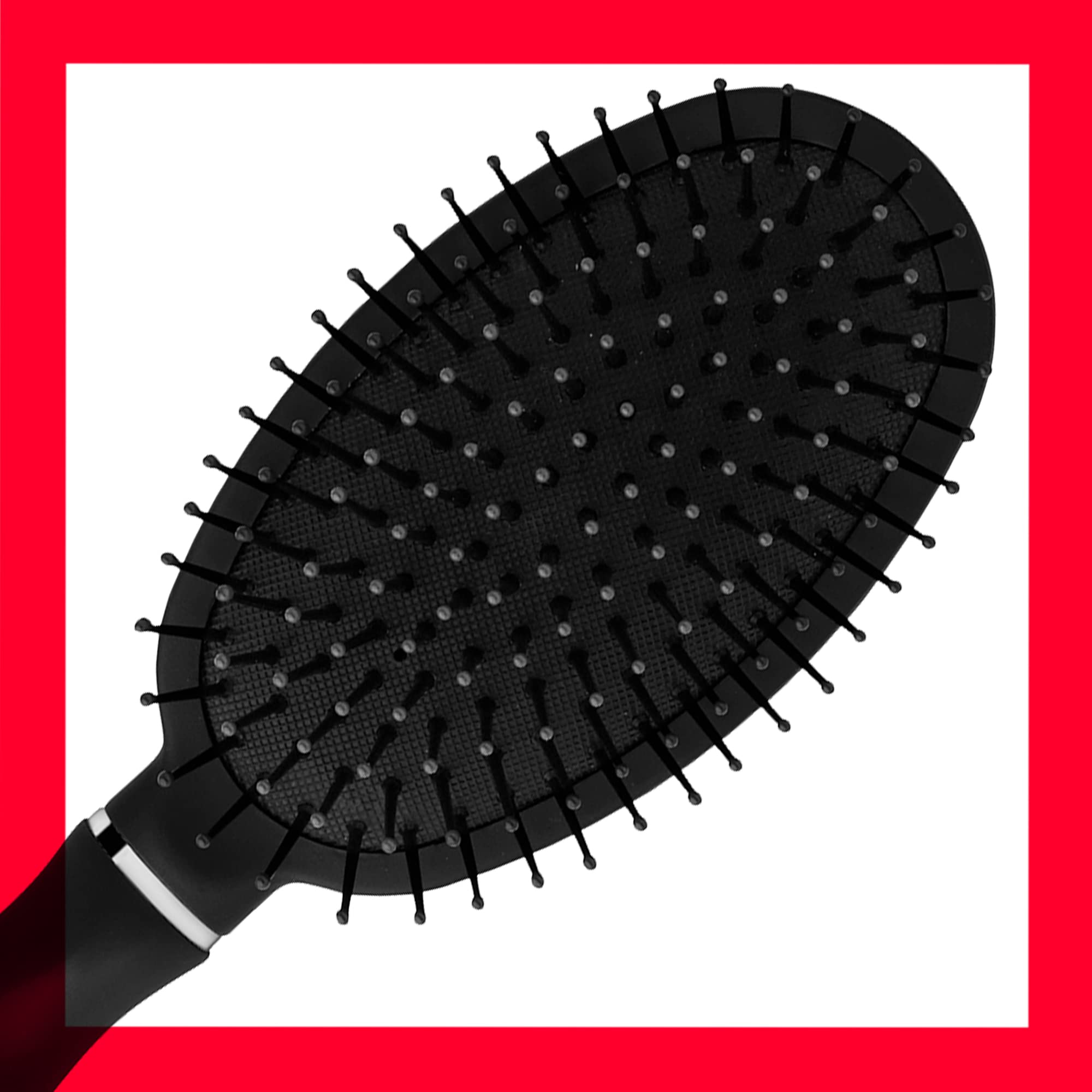 REVLON Detangle & Smooth Black Cushion Brush bristles soften tangles without pulling.