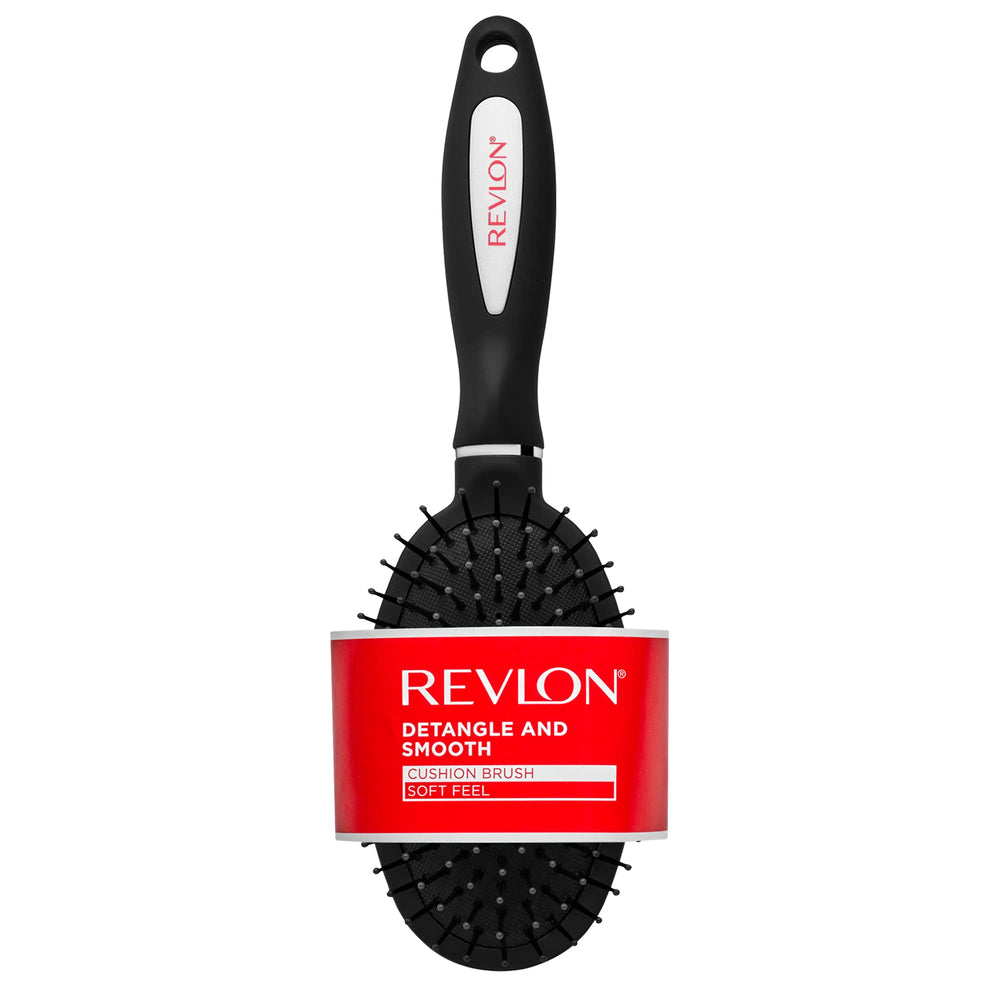 REVLON Detangle & Smooth Black Cushion Brush front view for effortless detangling.