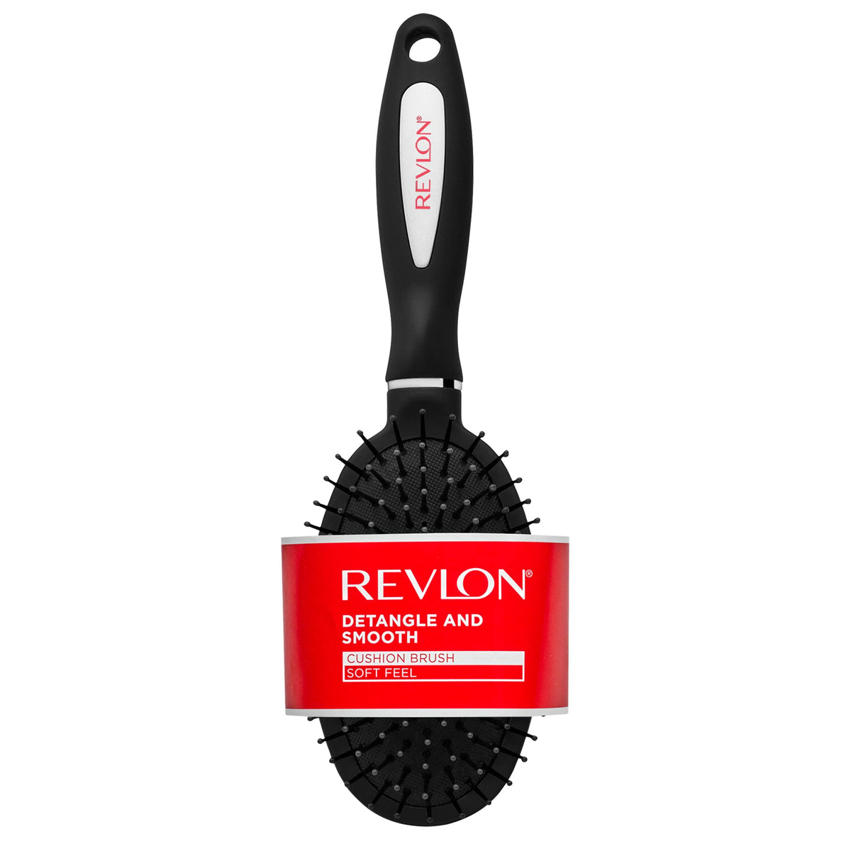 REVLON Detangle & Smooth Black Cushion Brush front view for effortless detangling.