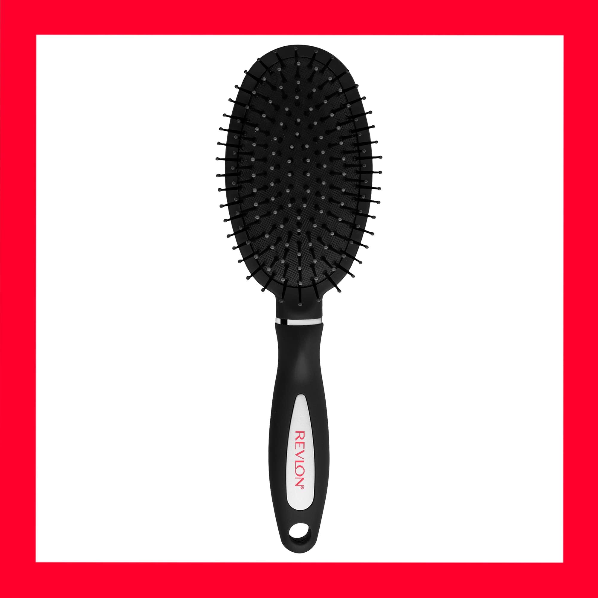 REVLON Detangle & Smooth Black Cushion Brush usable on wet or dry hair for versatility.