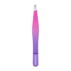Revlon Diamond Collection slanted-tip tweezers in purple close-up showing stainless steel build