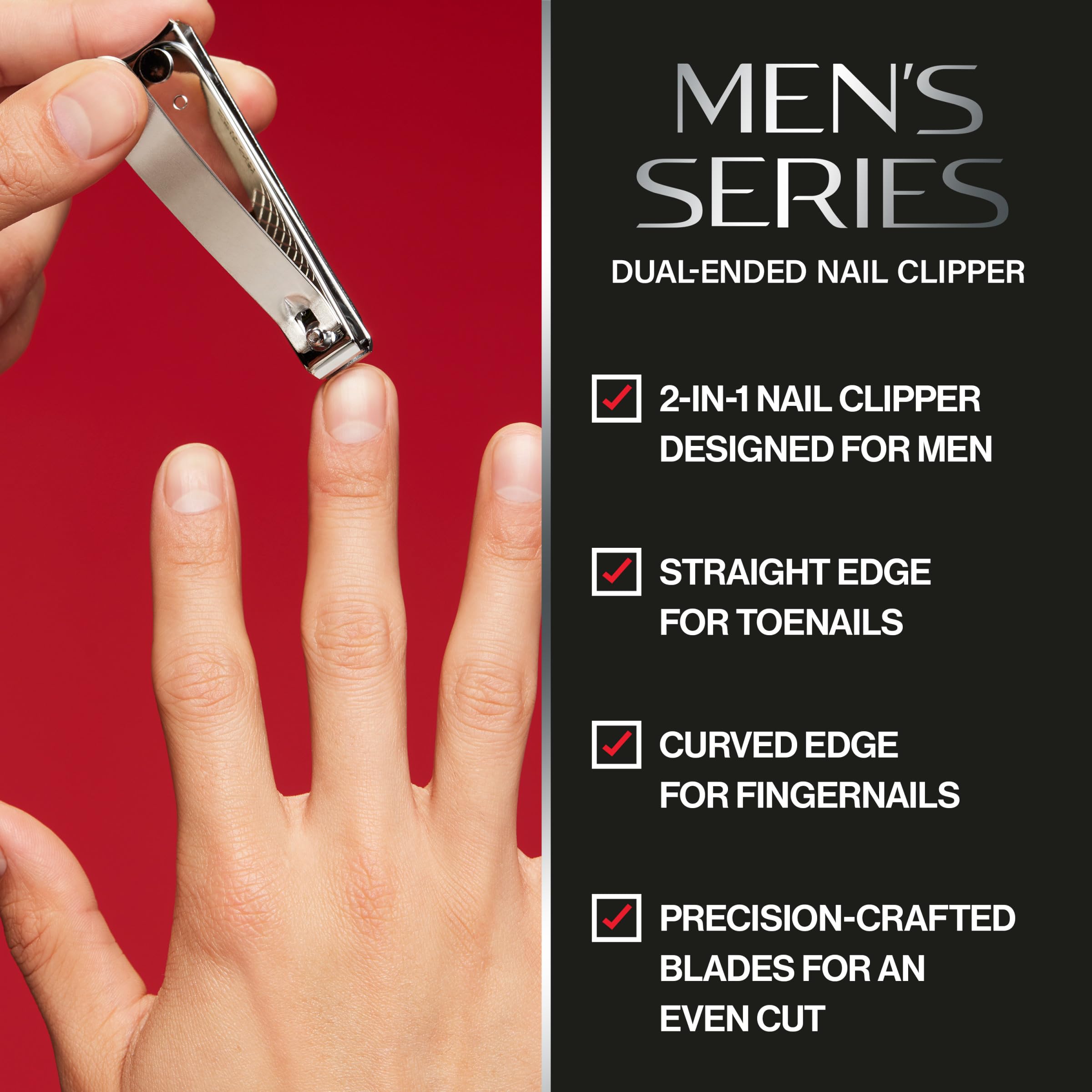REVLON dual-ended nail clipper curved edge close-up for toenail shaping.