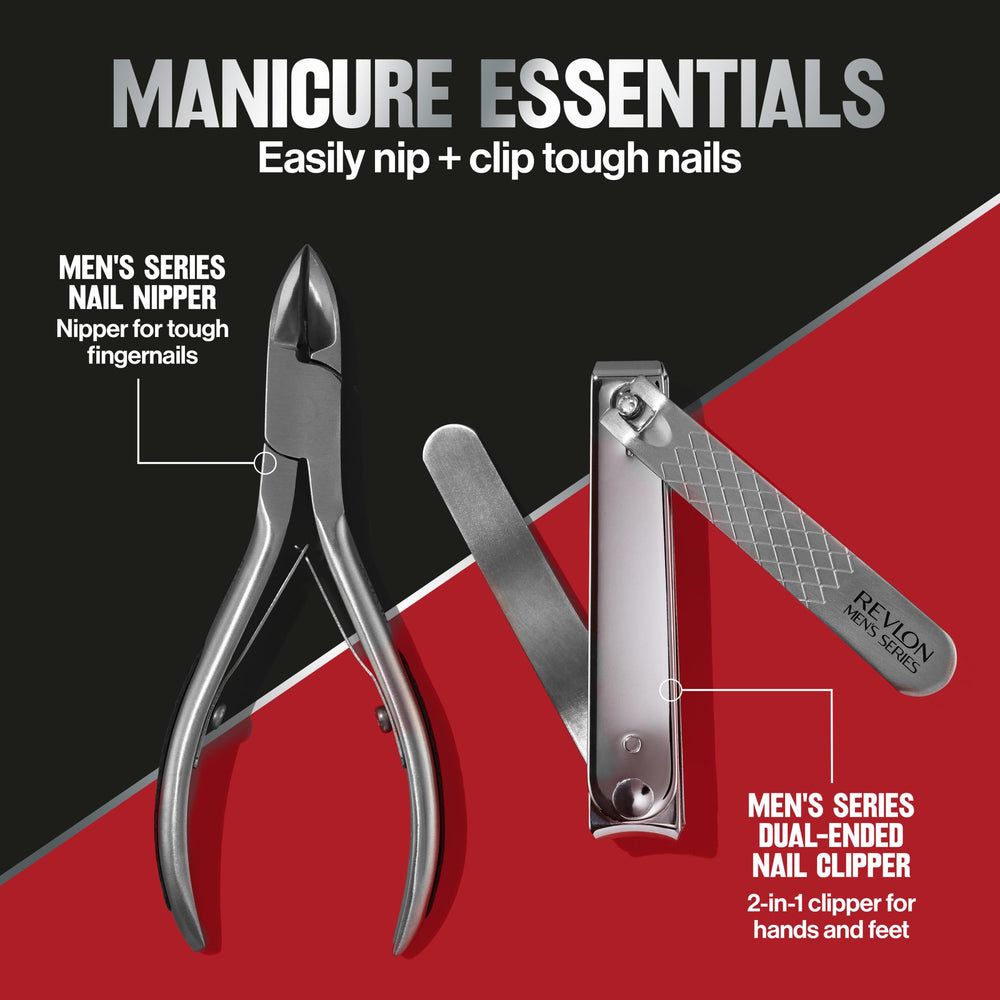 REVLON dual-ended nail clipper used on toenails for a neat finish.
