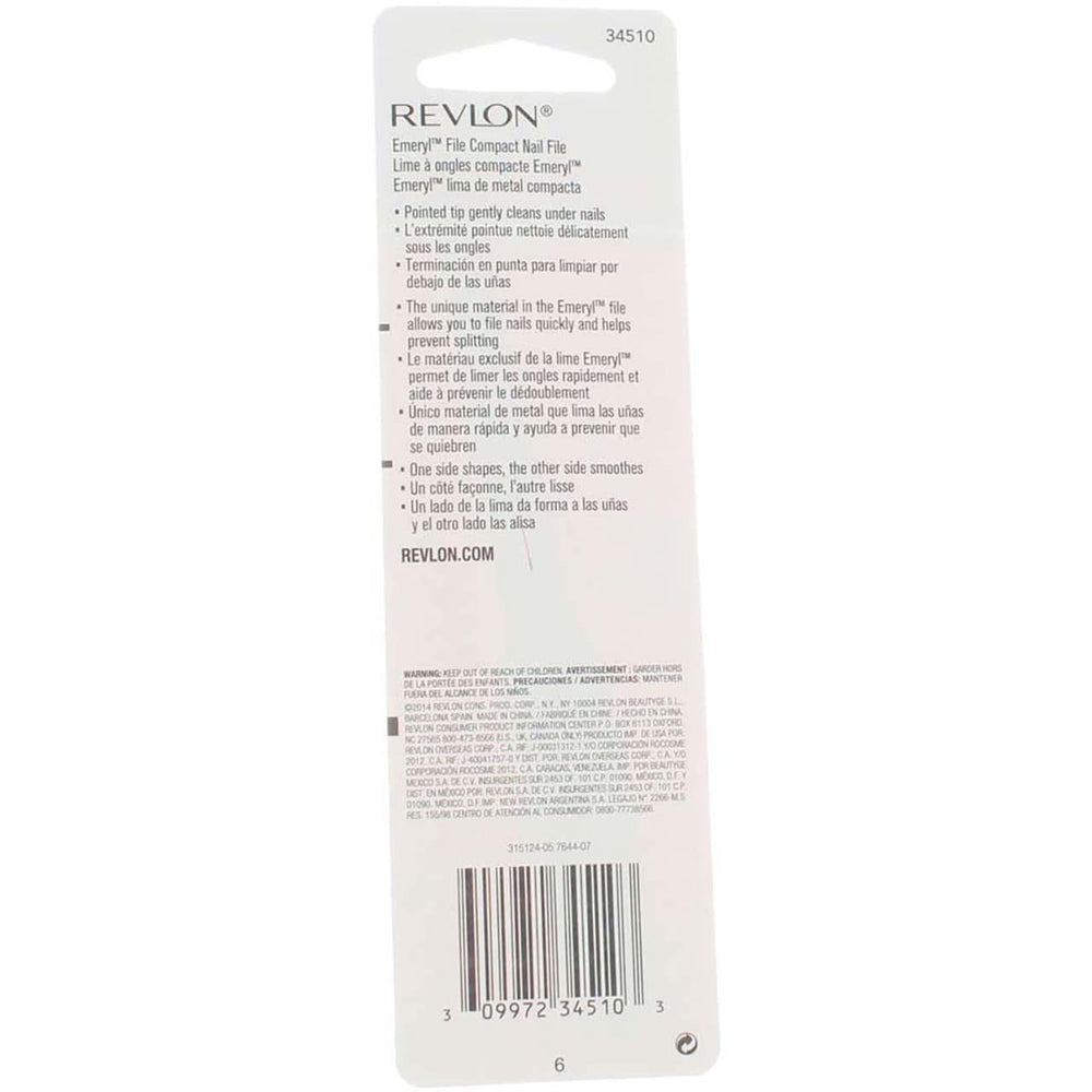 Revlon Emeryl File soft tip cleans under nails for neat prep.