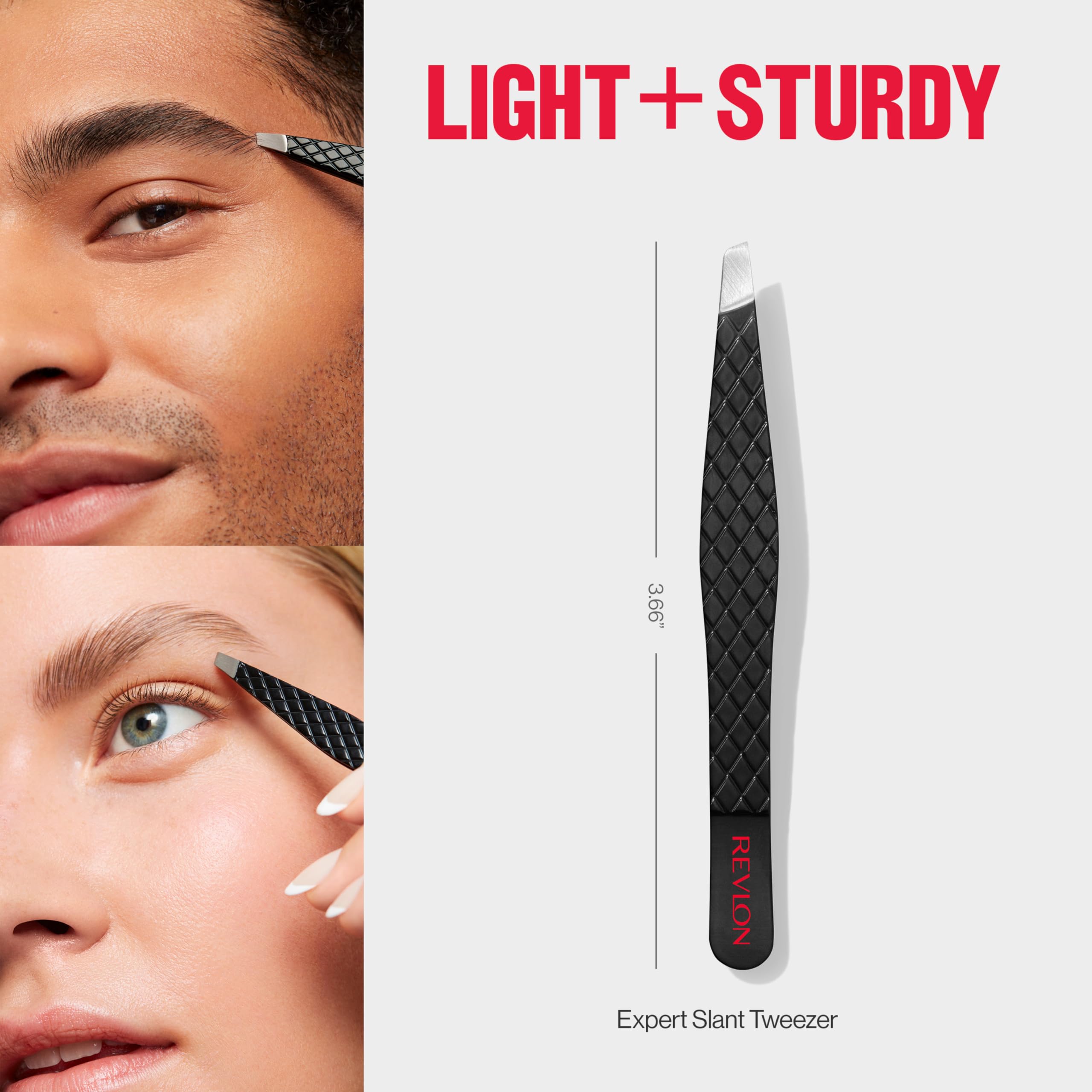 REVLON Expert Slant Tweezer ergonomic grip reduces hand fatigue during use.
