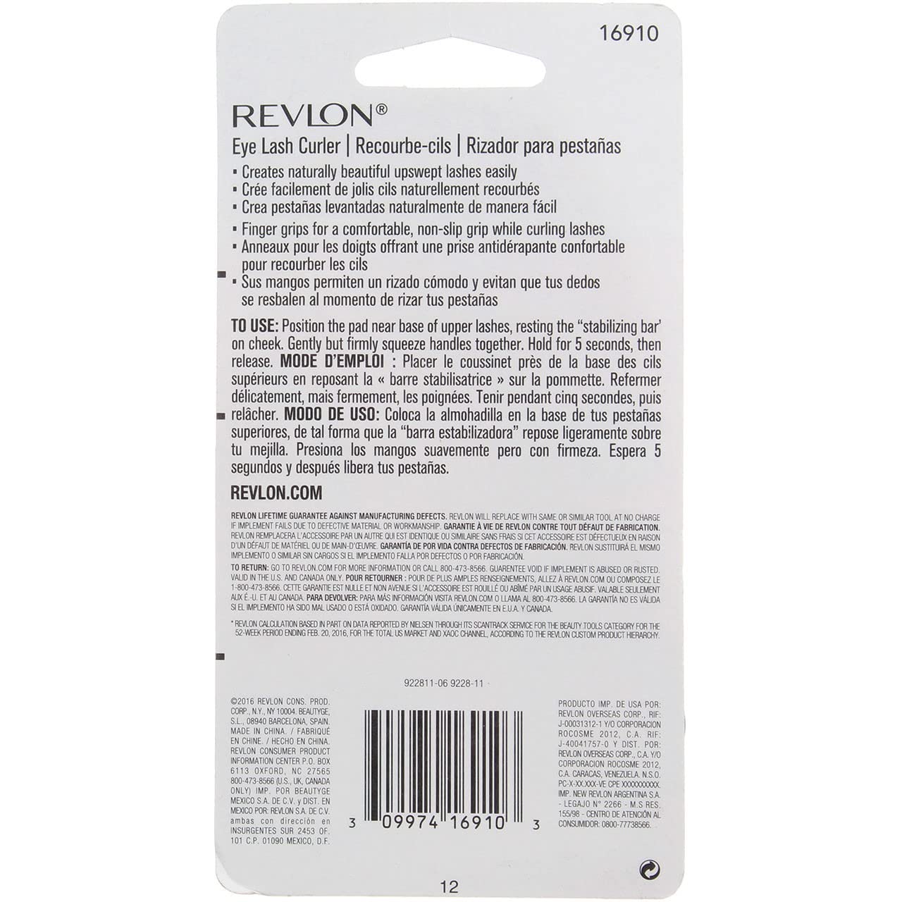 REVLON Extra Curl Eyelash Curler, angled shot, helps create lift and shape.