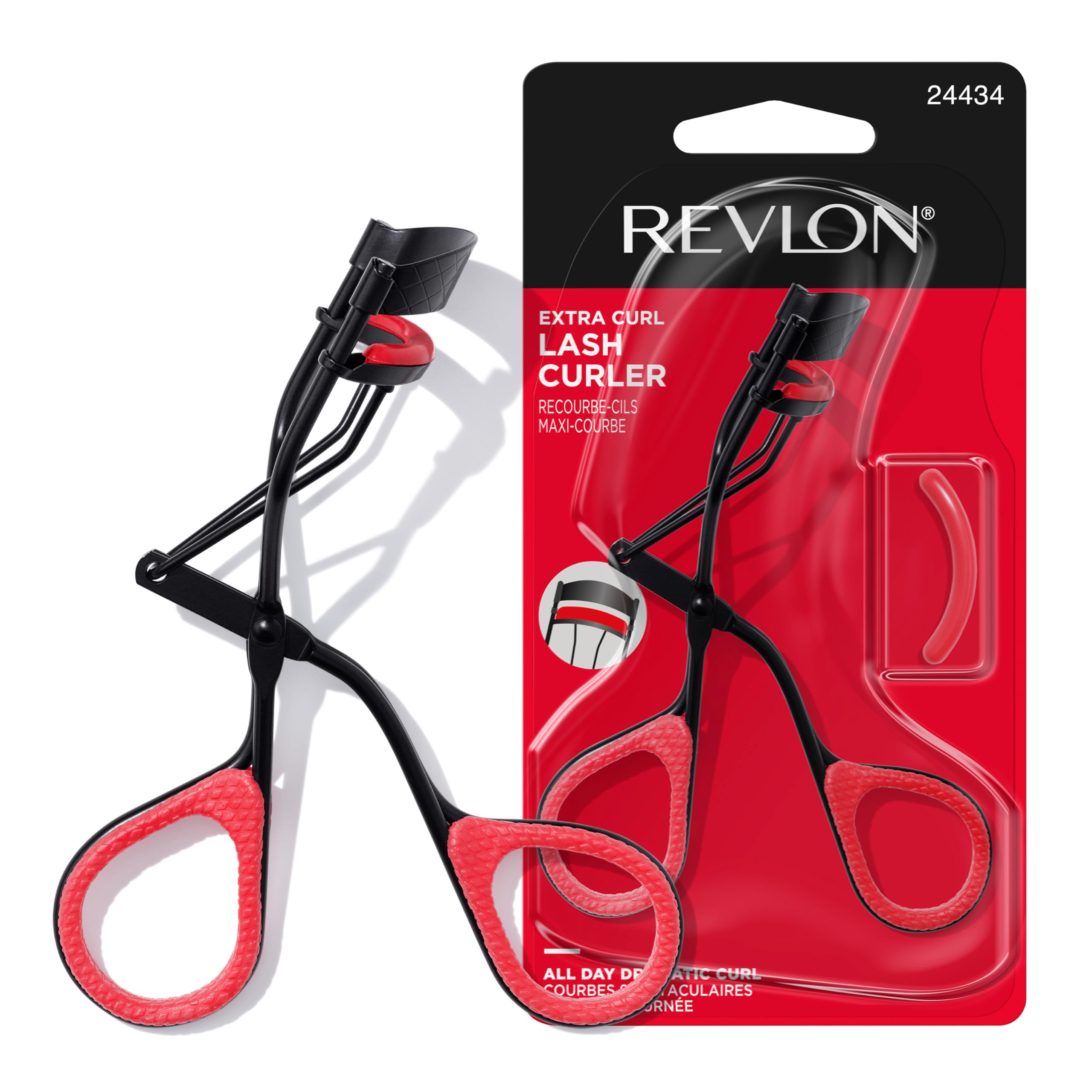 Revlon Extra Curl Lash Curler in closed position showing compact design for all-day curl.