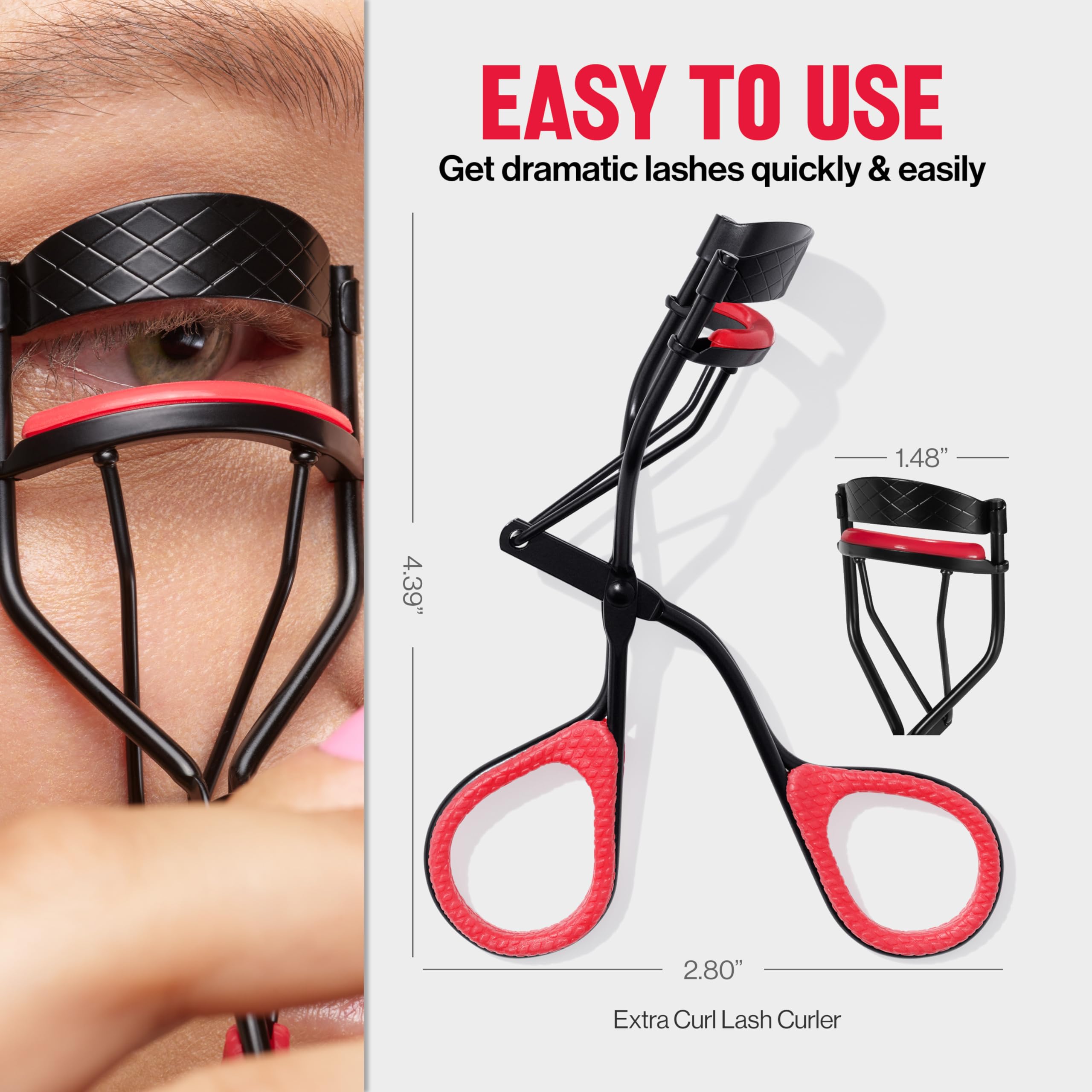 Revlon Extra Curl Lash Curler metal body reflects quality and durability.