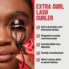 Revlon Extra Curl Lash Curler pad closeup shows gently rounded pad for gentle curling.