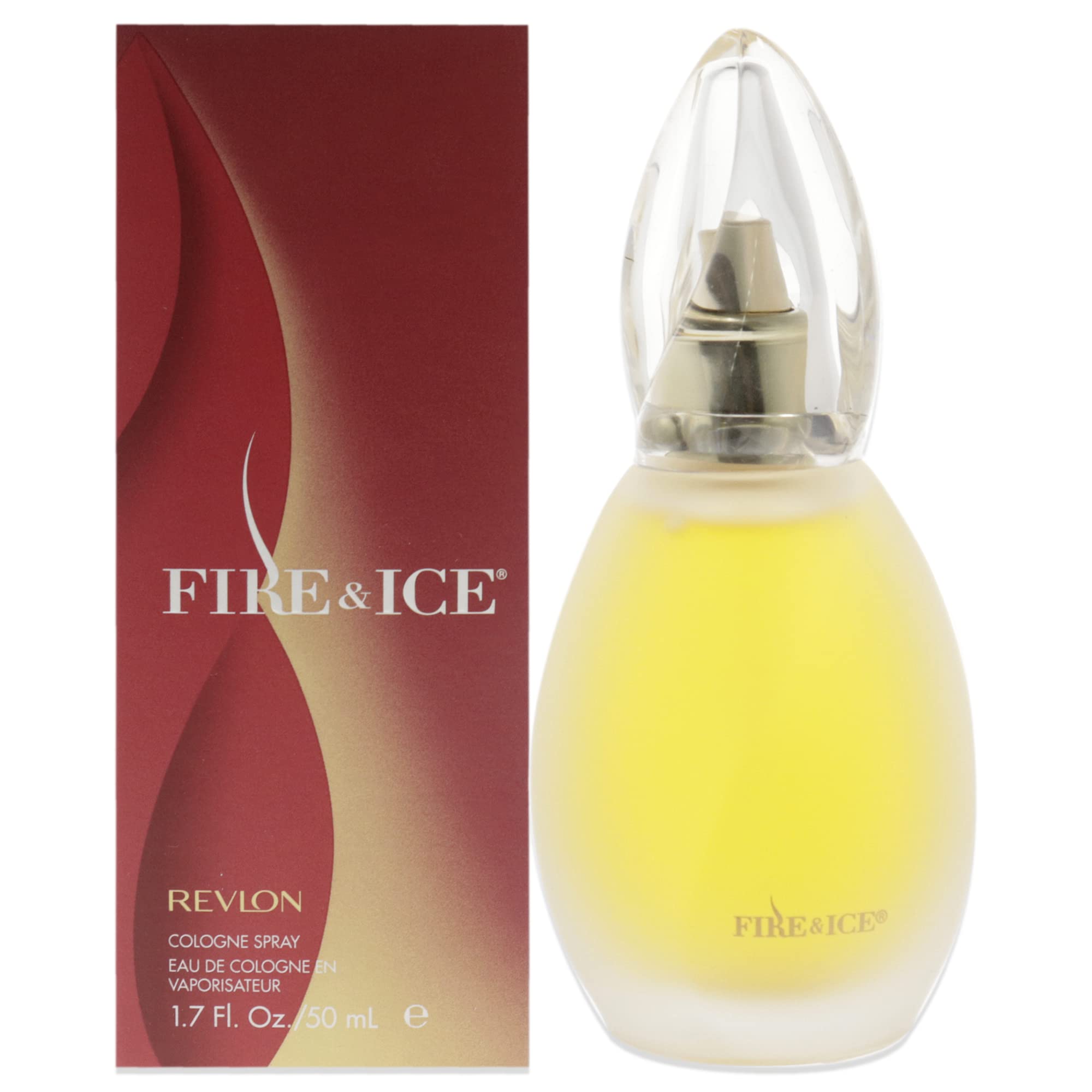 Revlon Fire & Ice perfume glass reflection enhances light and allure.
