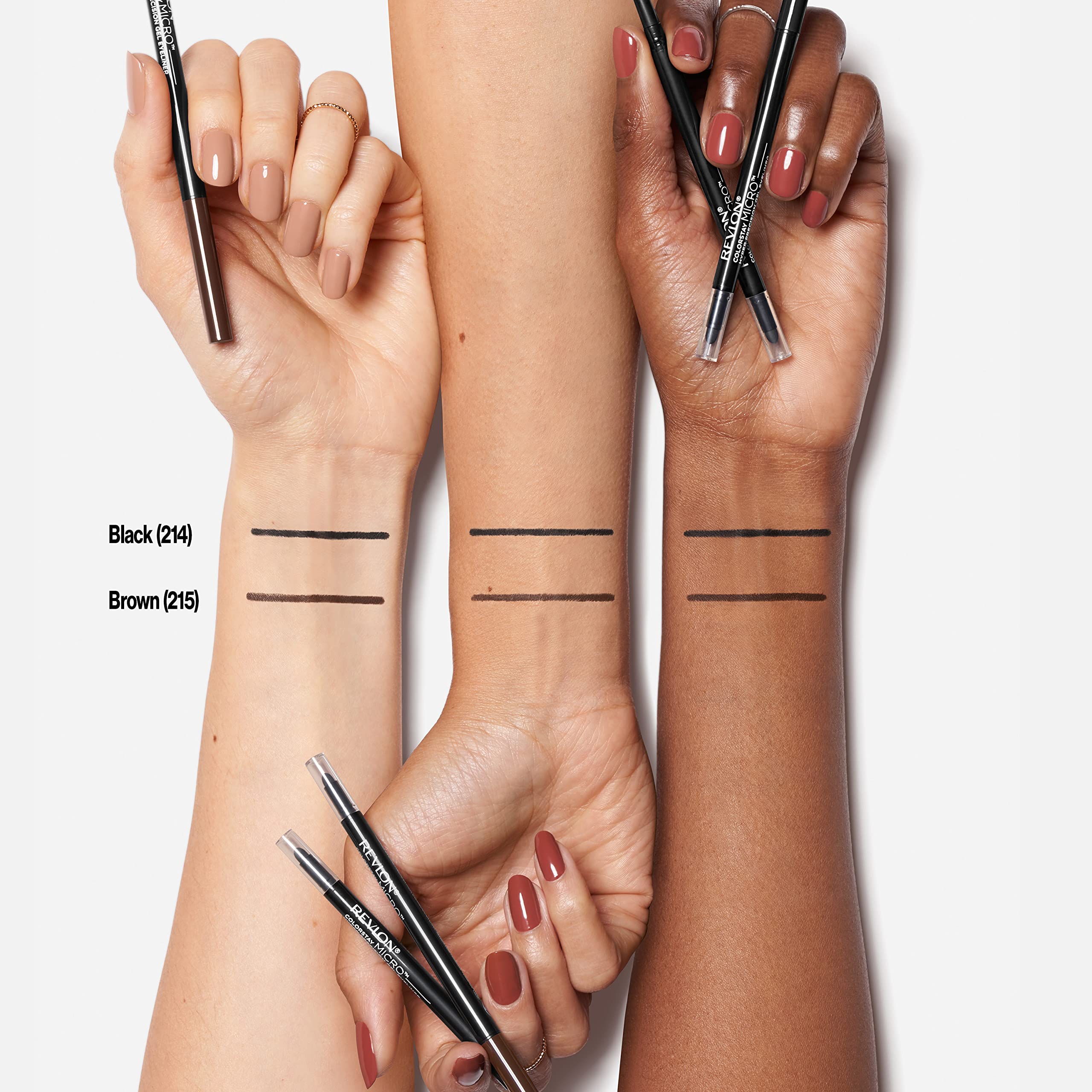 REVLON Gel Eyeliner micro-tip detail shows 1.5mm precision.