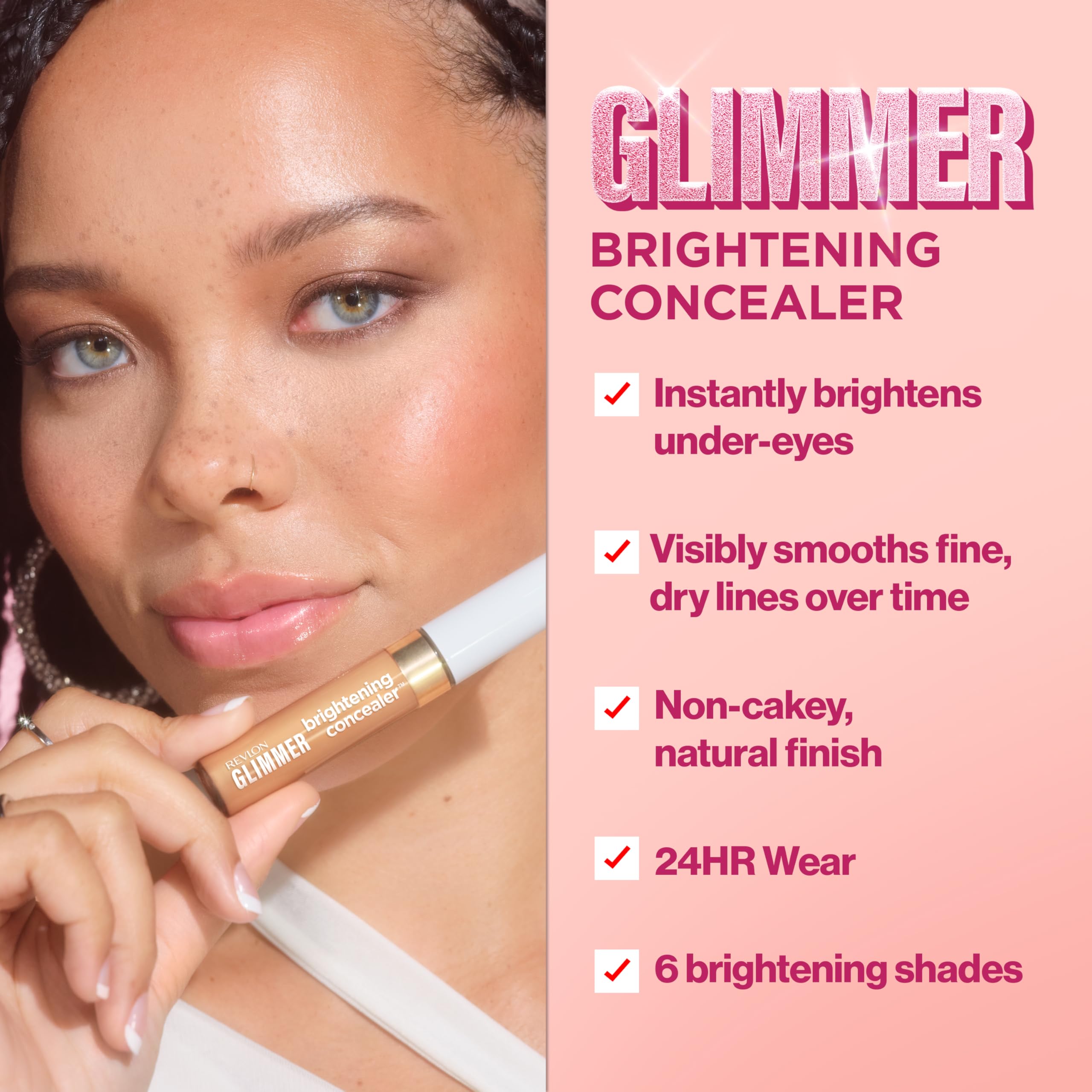 Revlon Glimmer Brightening Concealer: tono rosa 105 corrige tono y ojeras.