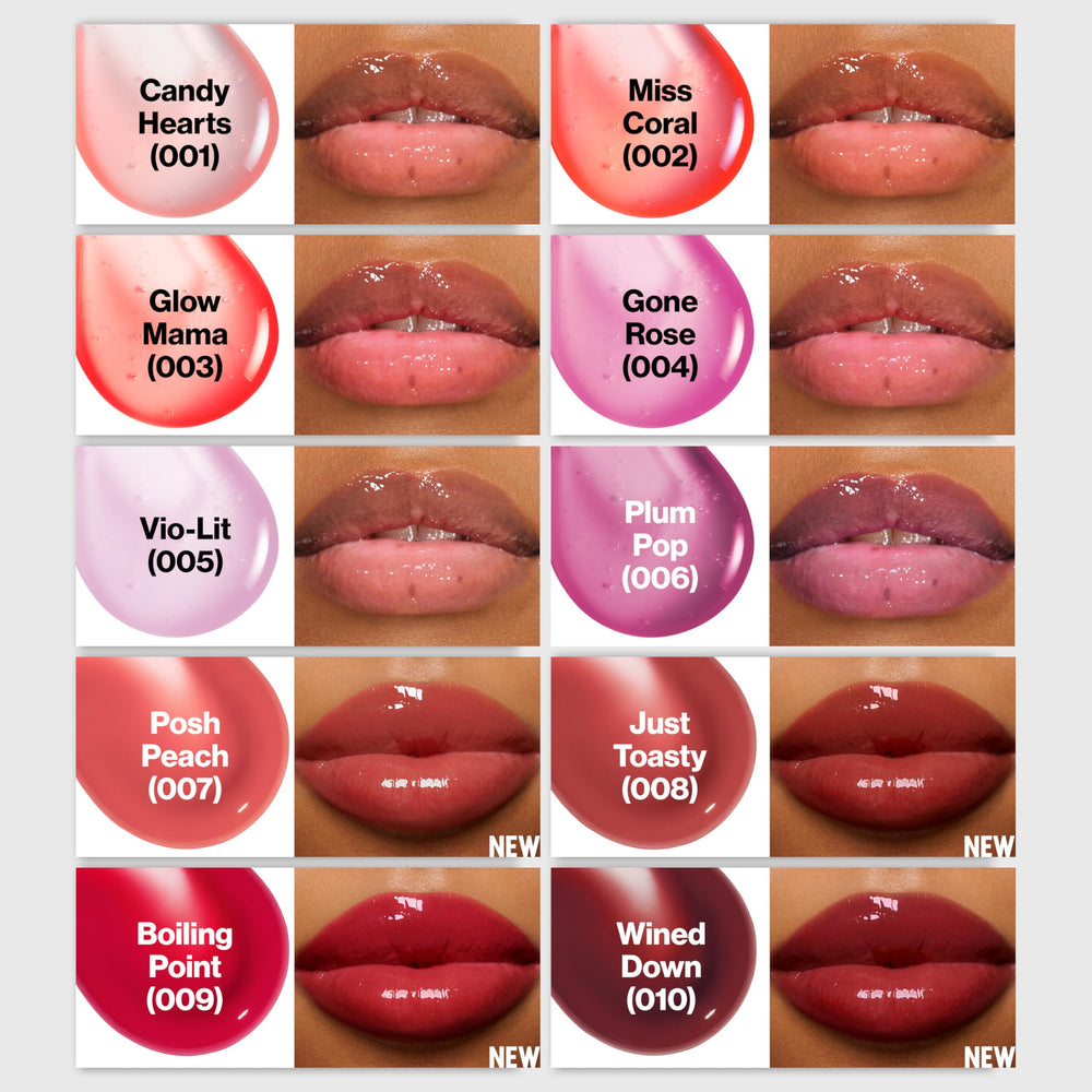 Detalle de empaque de REVLON Glimmer Lip Oil para colección.