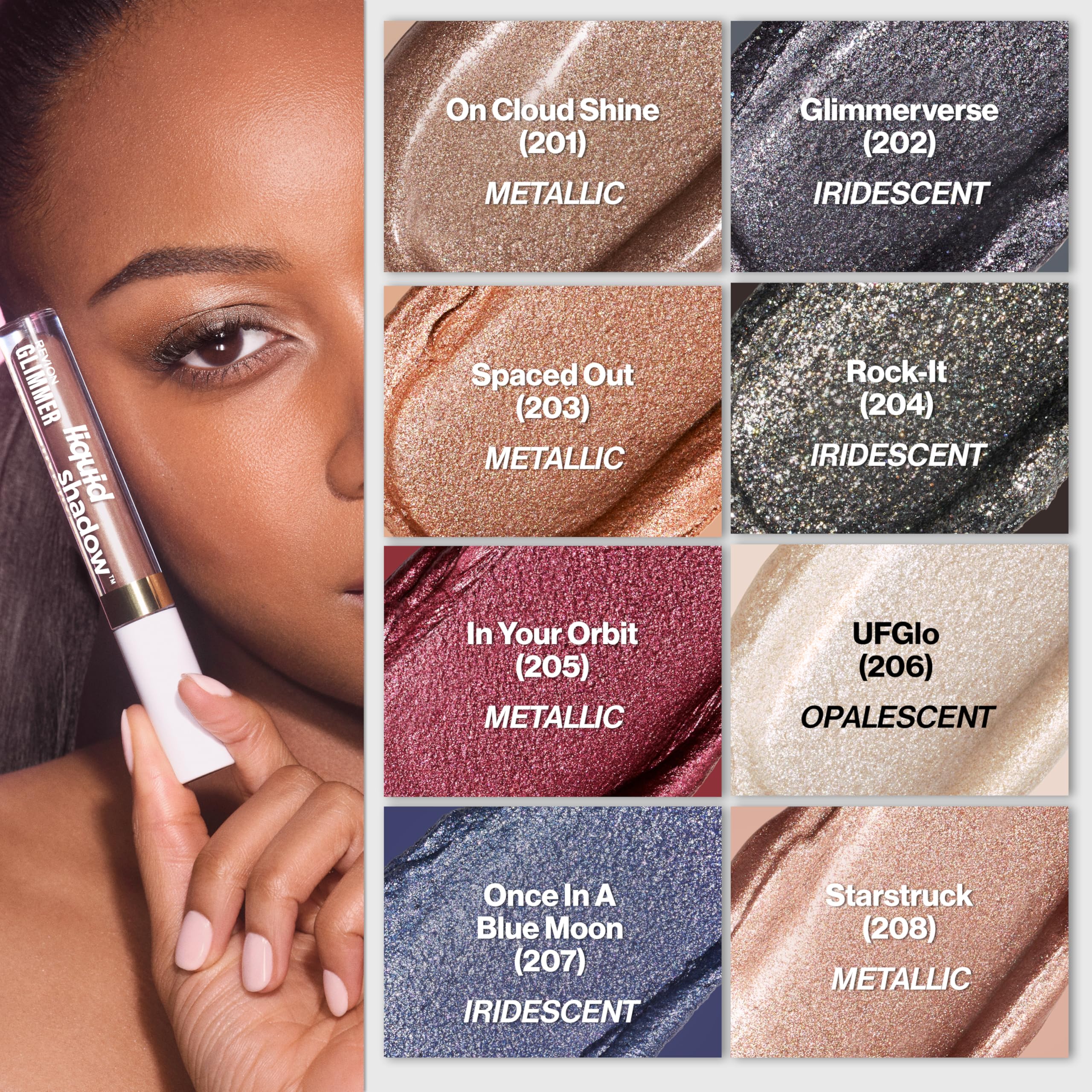 REVLON Glimmer Liquid Shadow 206 UFGlo, fórmula a base de agua suave y cómoda.
