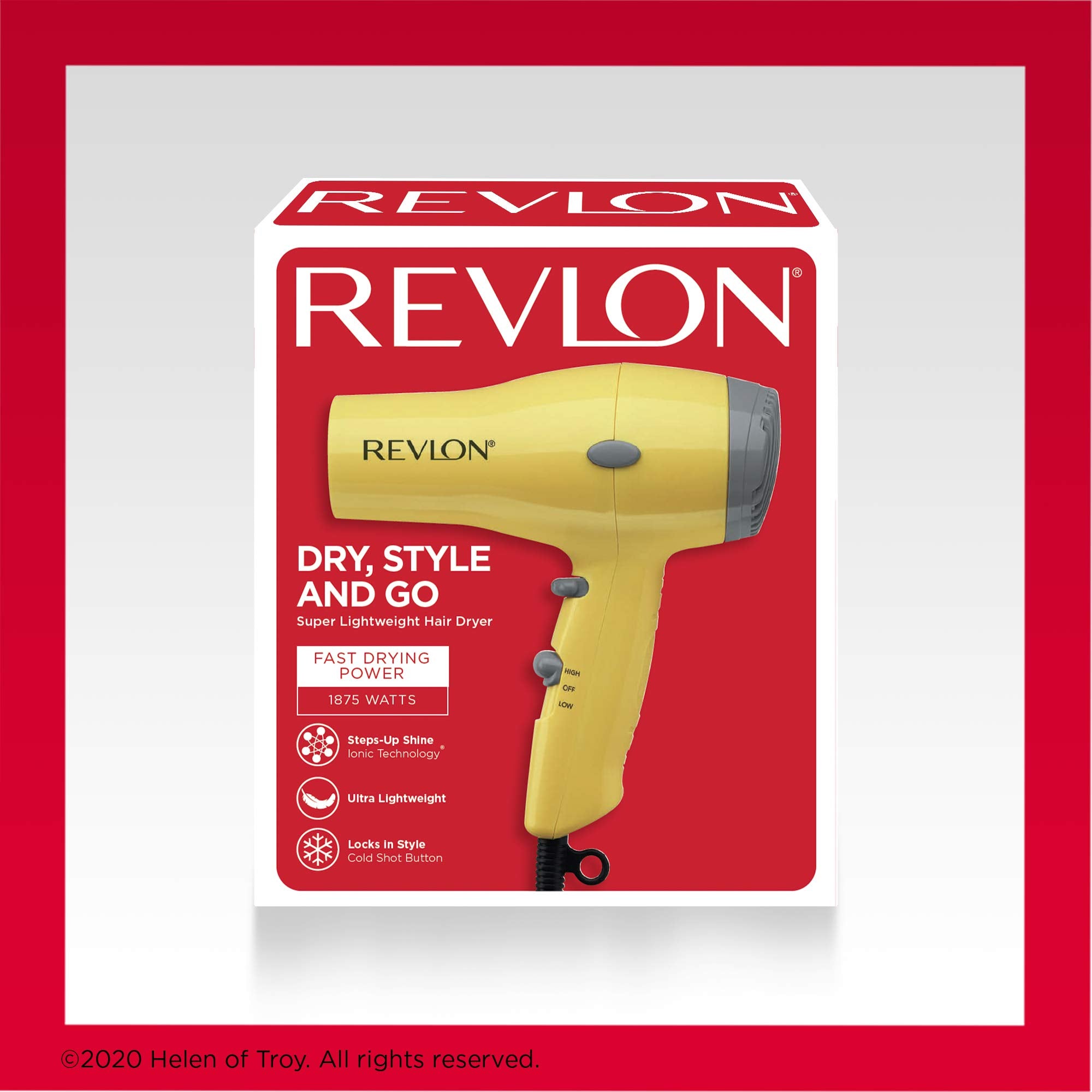 Revlon hanging ring simplifies storage after use.