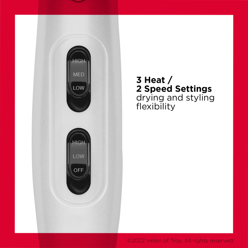 REVLON infrared hair dryer ceramic coating reduces frizz and protects hair during styling.