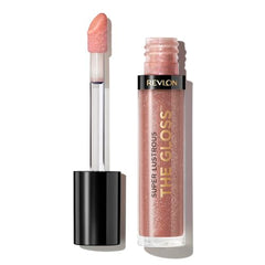 REVLON Lip gloss Rosy Future on lips provides high shine and hydration.