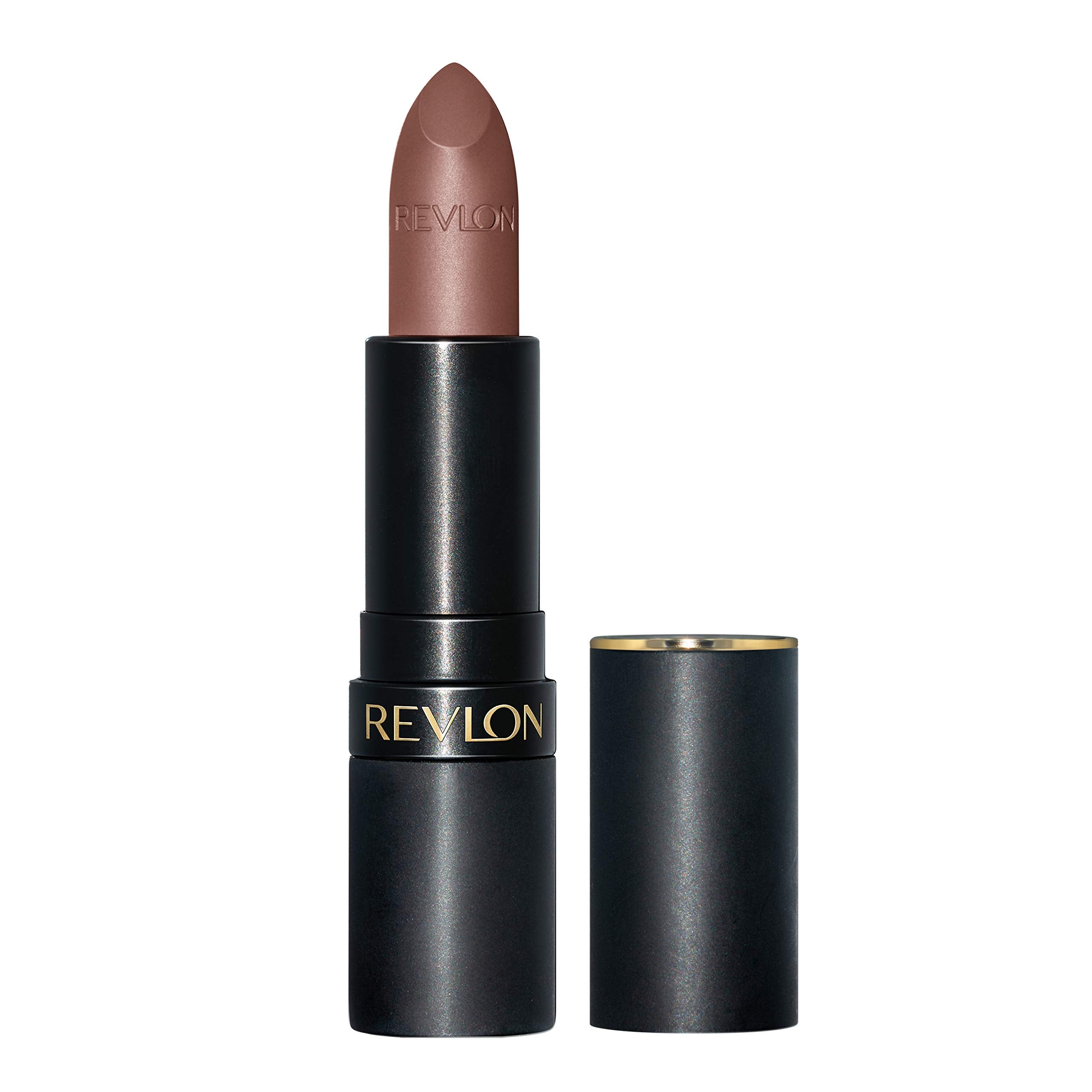 REVLON Luscious Mattes Spiced Cocoa bullet swatch shows rich color and comfortable wear.