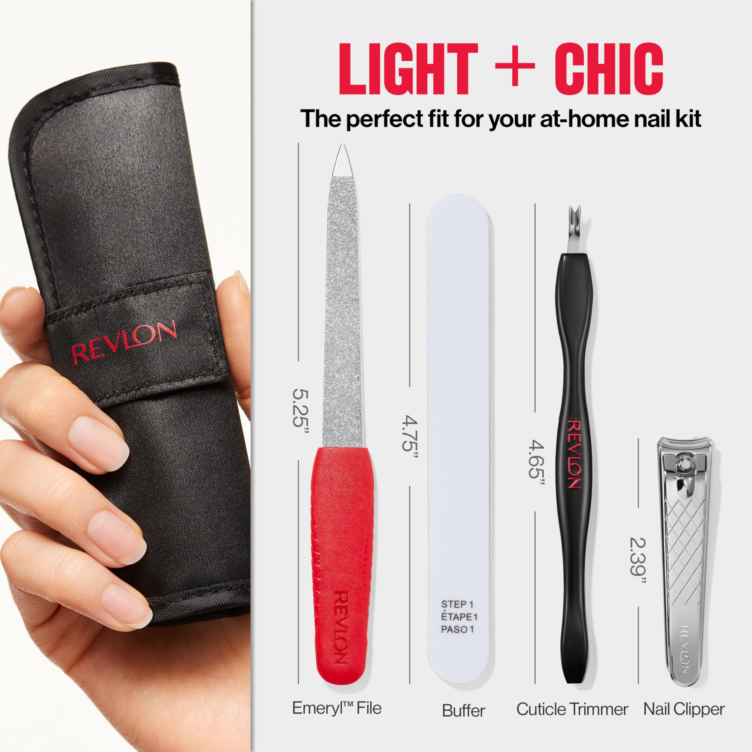 Revlon travel-friendly manicure set ideal for on-the-go touch-ups.