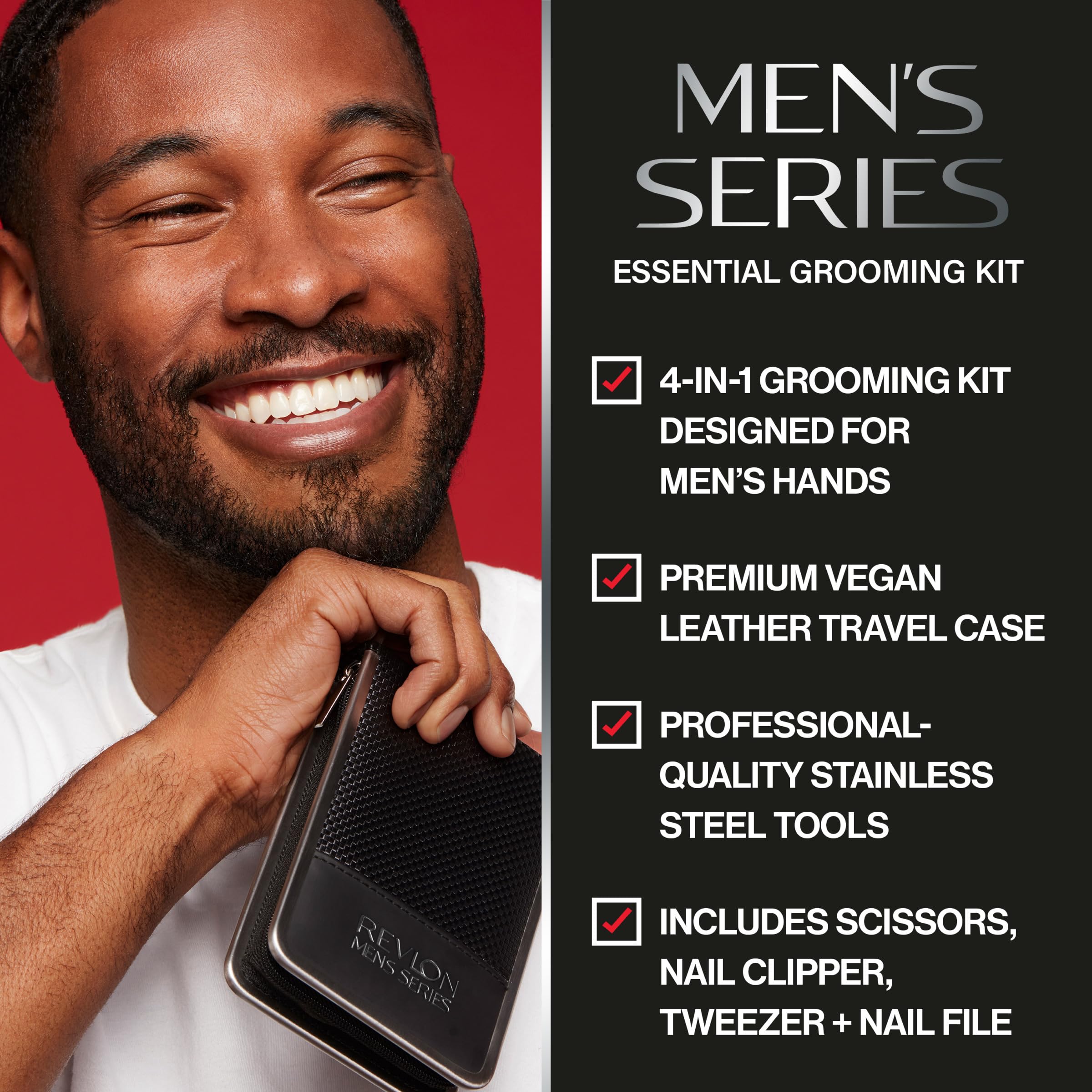 Revlon Men's Series dual-ended nail clipper delivers clean, precise cuts.