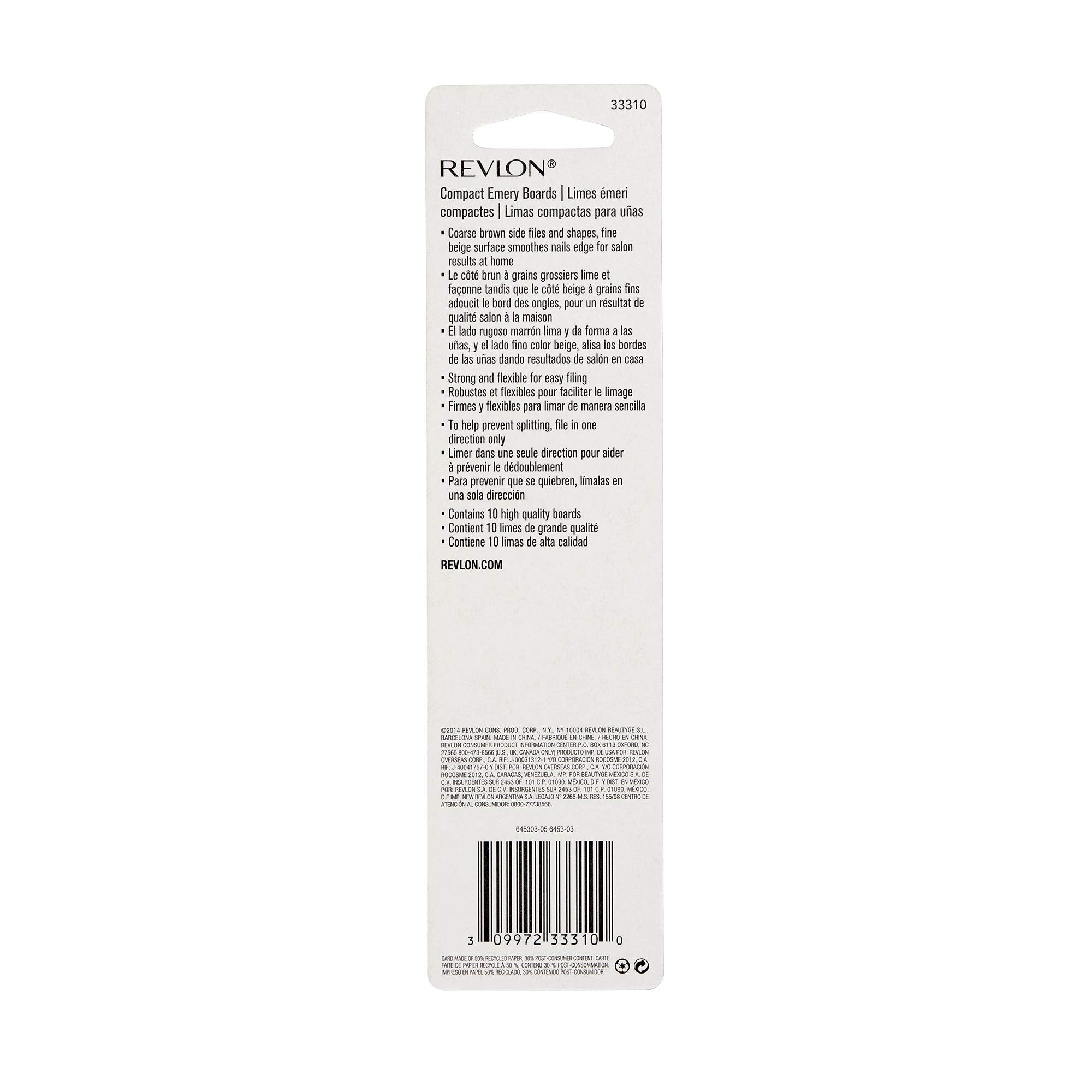 REVLON emery boards use one-direction filing to help prevent splitting.
