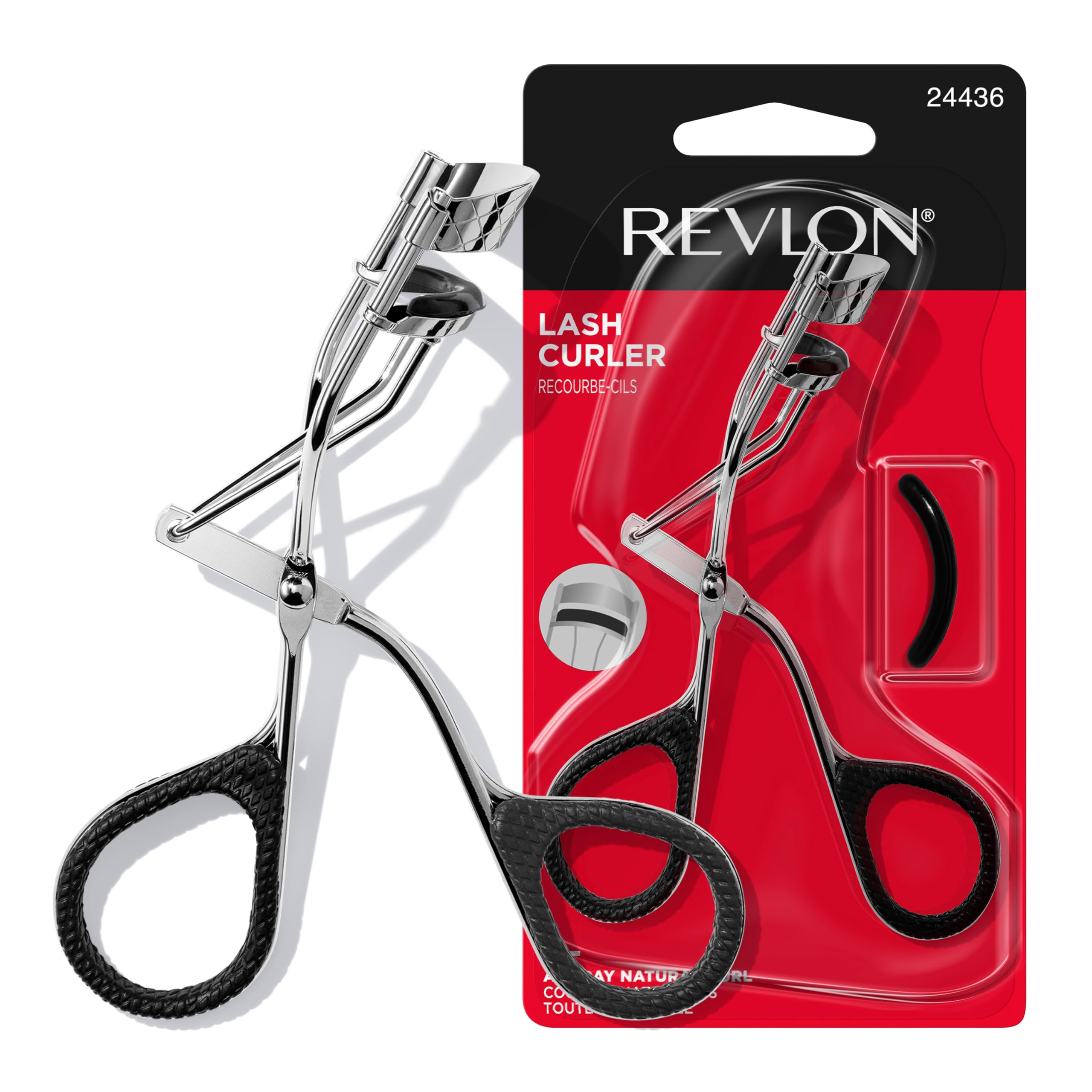 Revlon Natural Curl Lash Curler silicone lash pad for gentle lift.