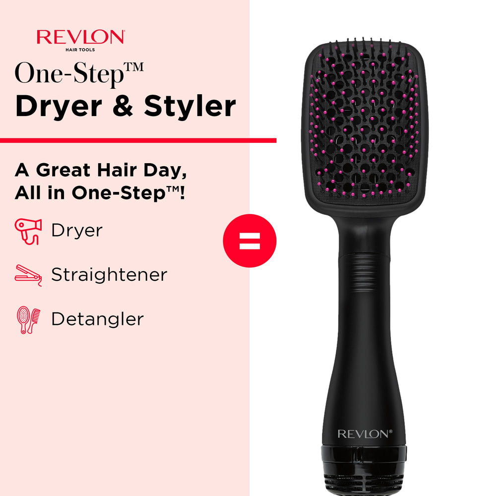 REVLON One-Step brush with large paddle for smooth, straight hair.
