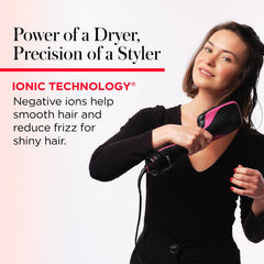 REVLON One-Step with tourmaline ionic technology for shine and frizz control.