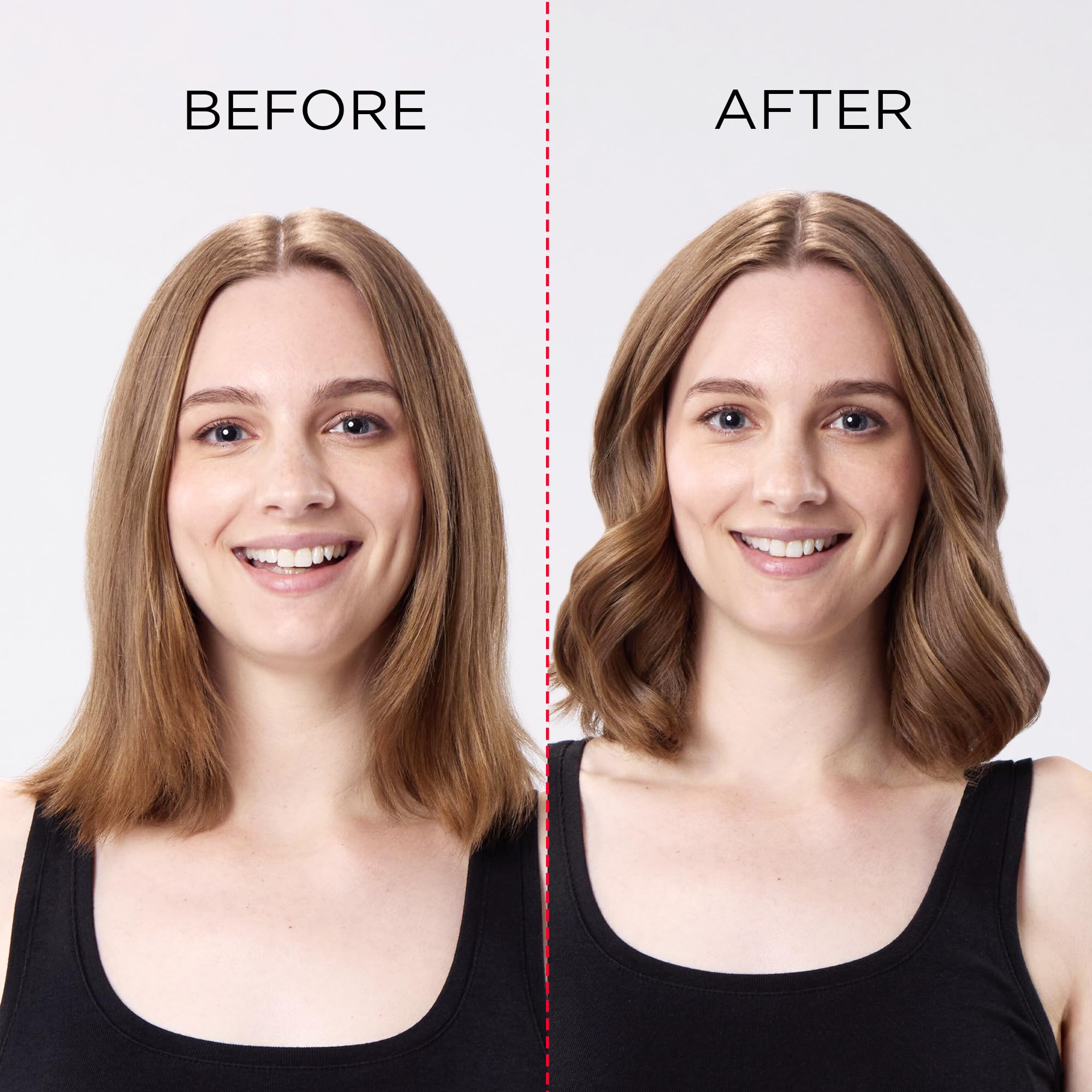 REVLON One-Step Root Booster body and curls highlighting crown volume.