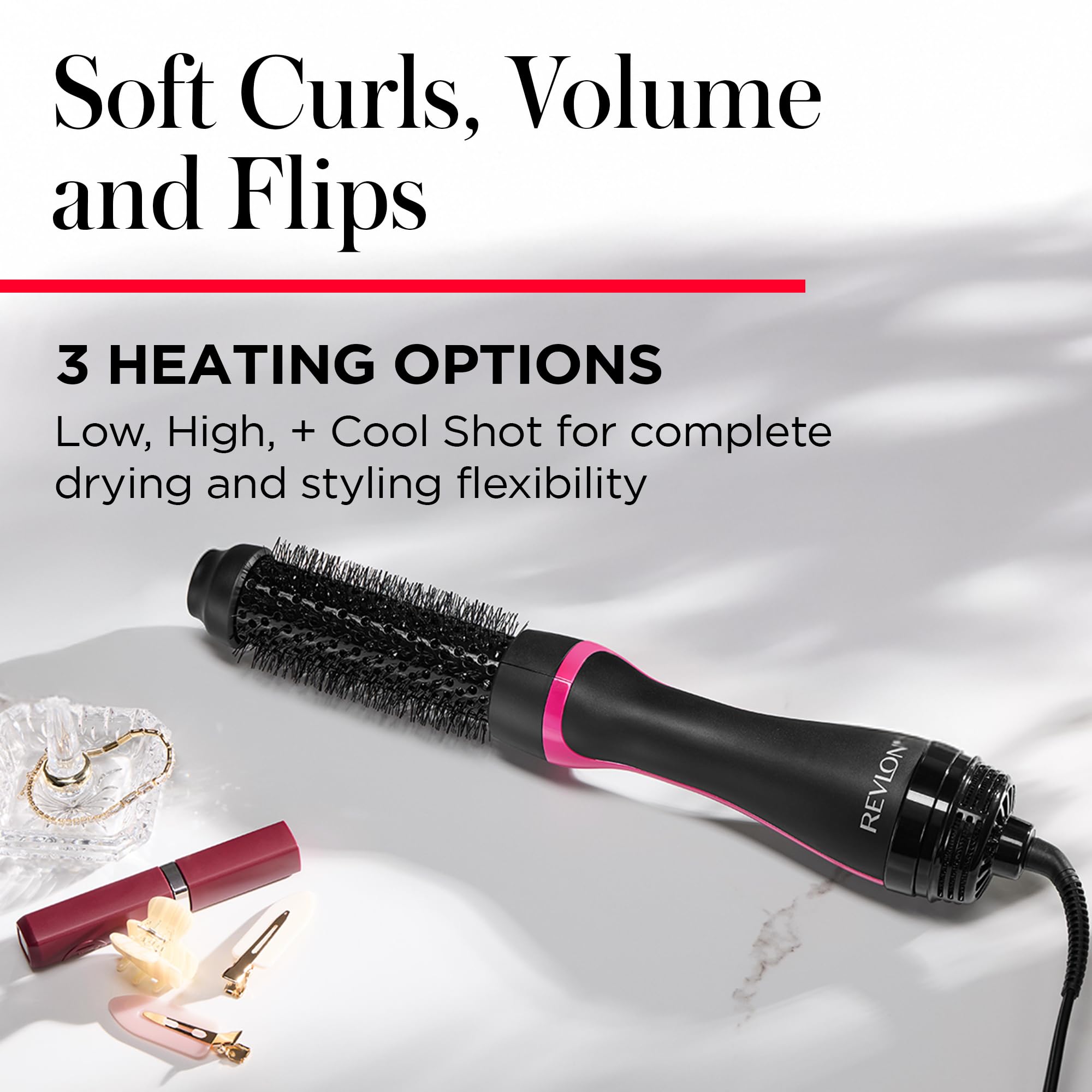 REVLON One-Step Root Booster three heat settings for versatile styling.