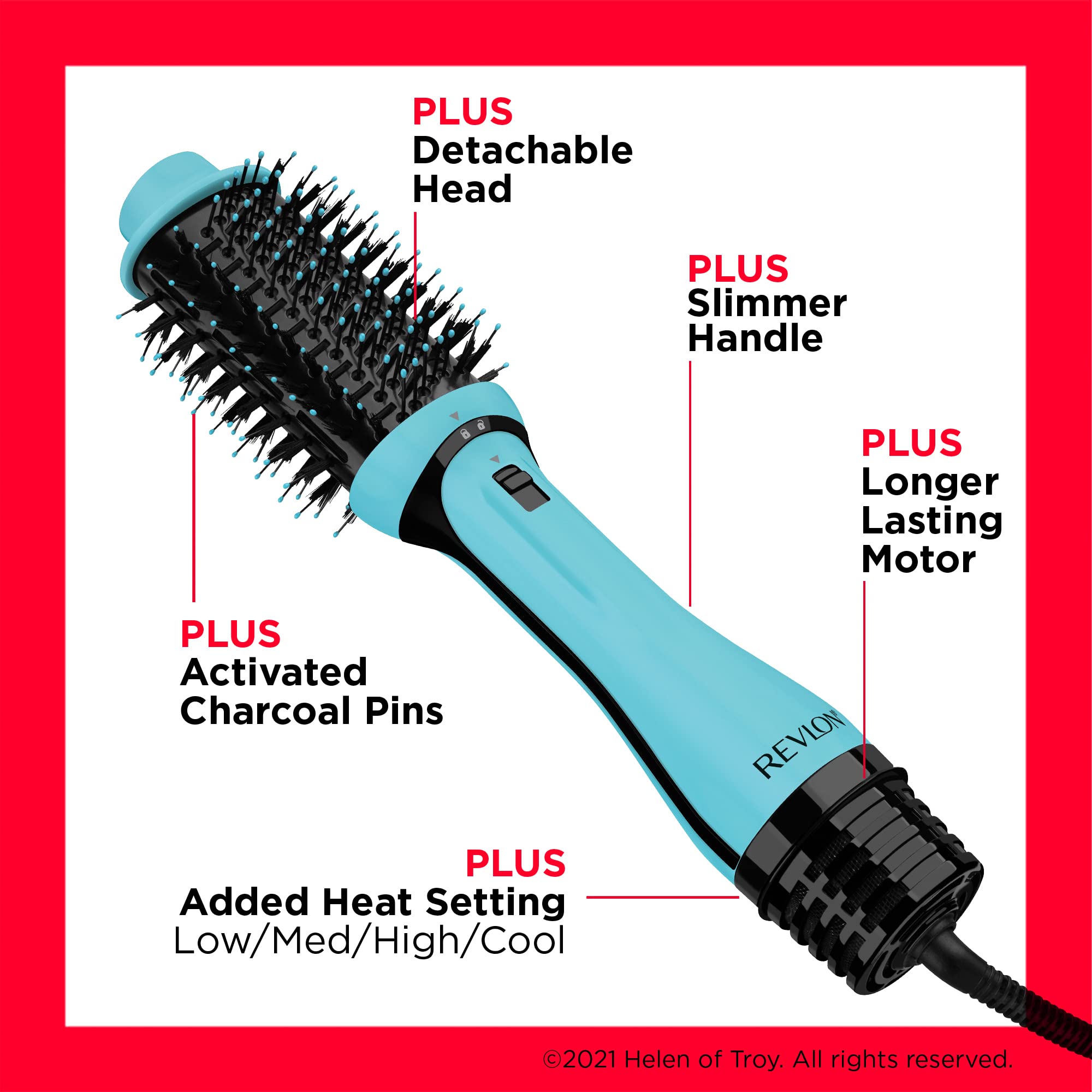 Revlon One-Step Volumizer Plus detachable handle emphasizes travel-friendly design.