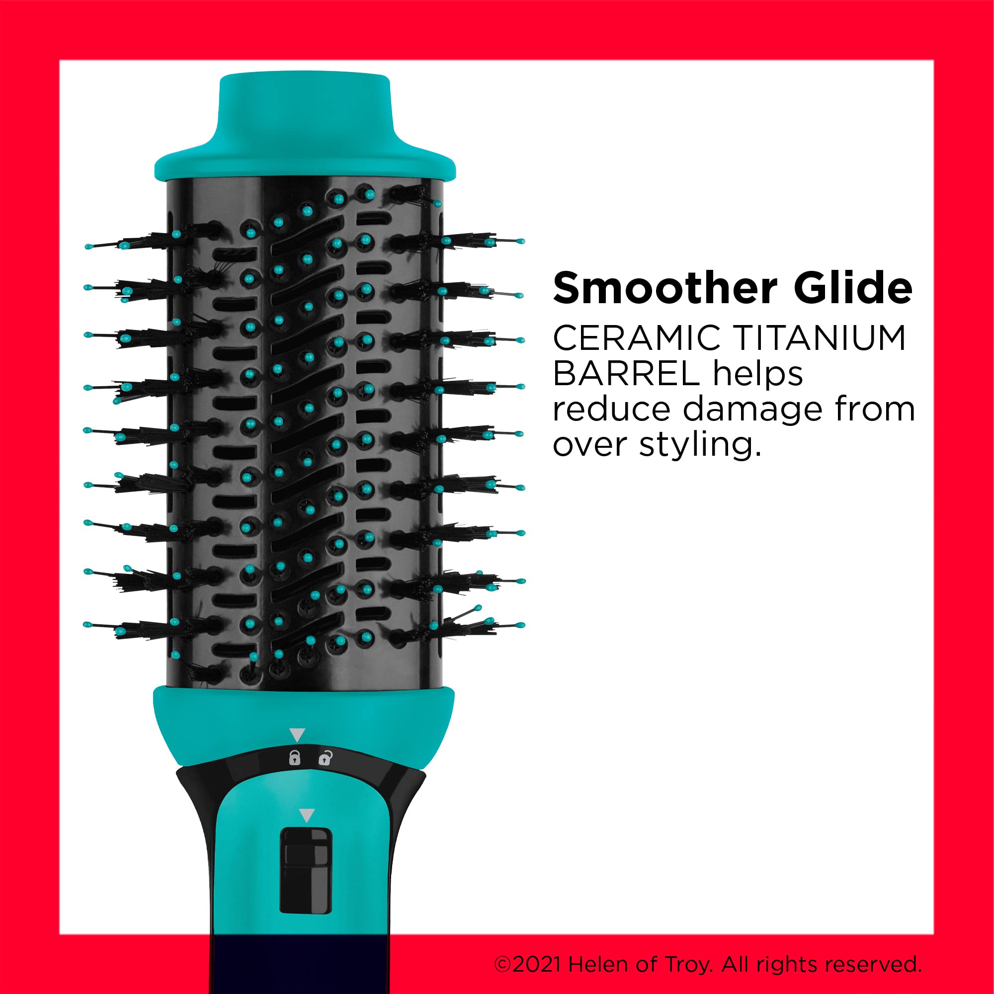 REVLON One-Step Volumizer PLUS oval brush close-up for smooth styling.