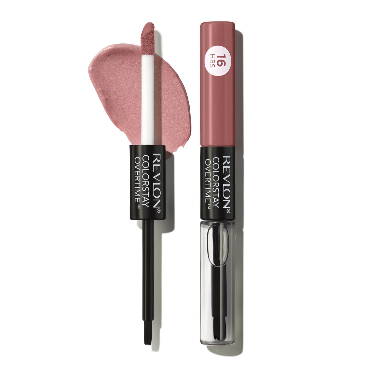 Revlon ColorStay Overtime Lipcolor dual-ended lipstick and gloss for long-lasting wear.