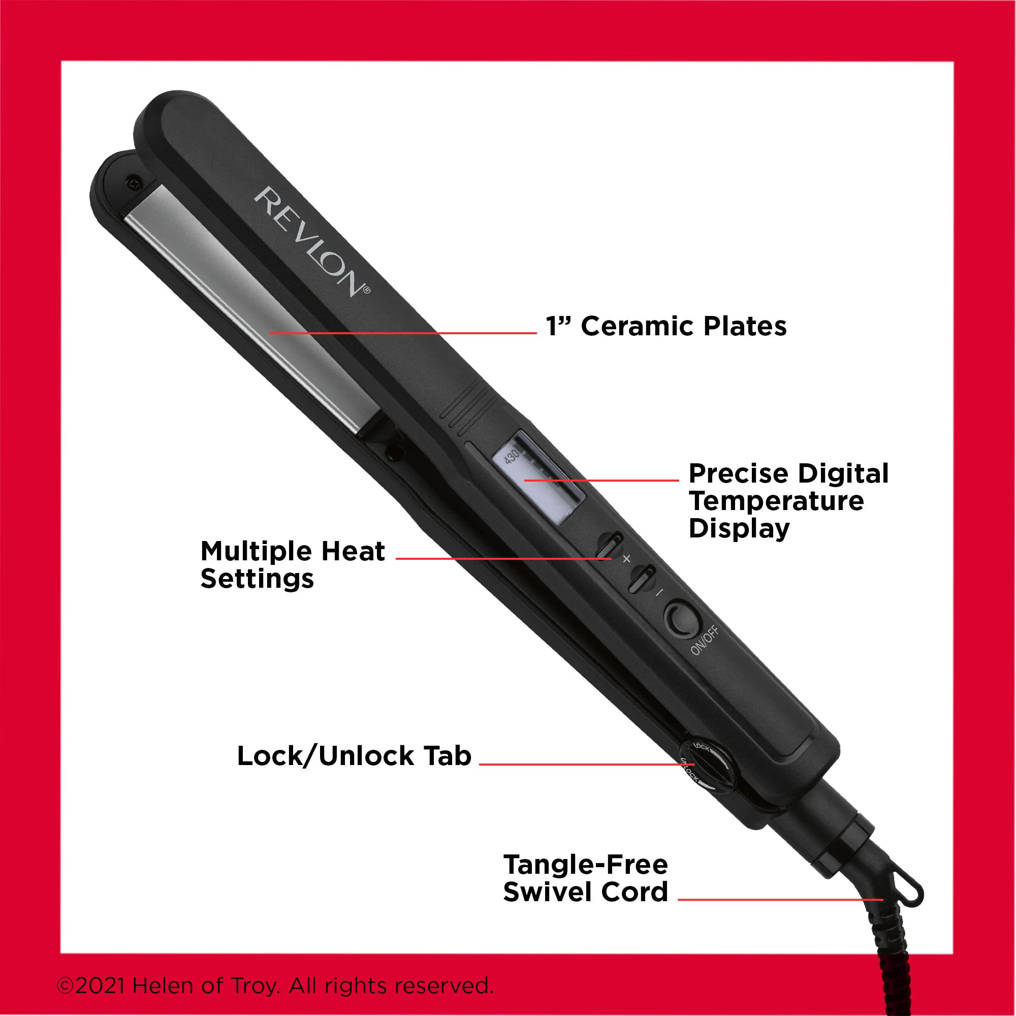 Revlon Perfect Heat digital temperature display for precise heat control.