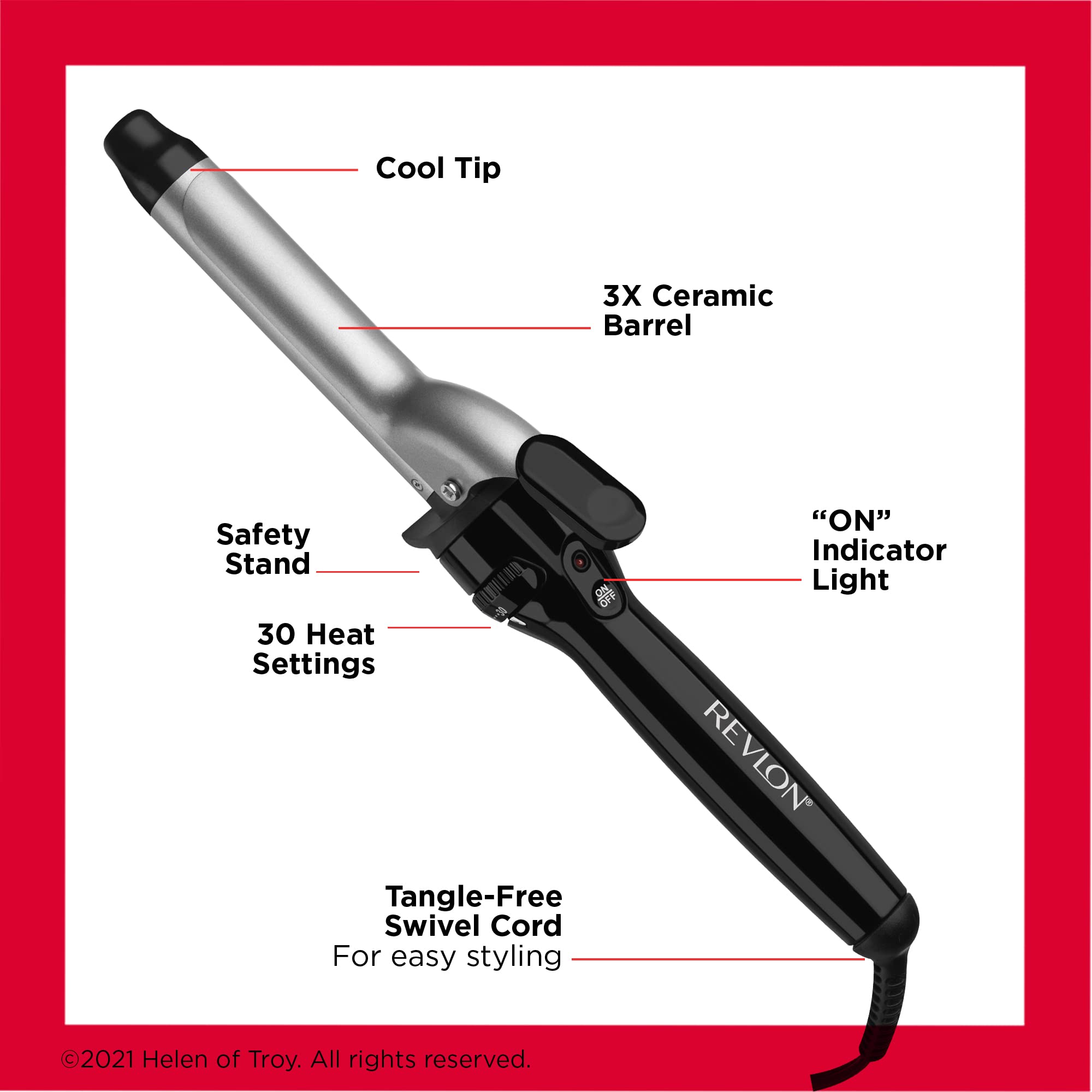 Revlon Perfect Heat stand open shows safe rest between curling sessions.