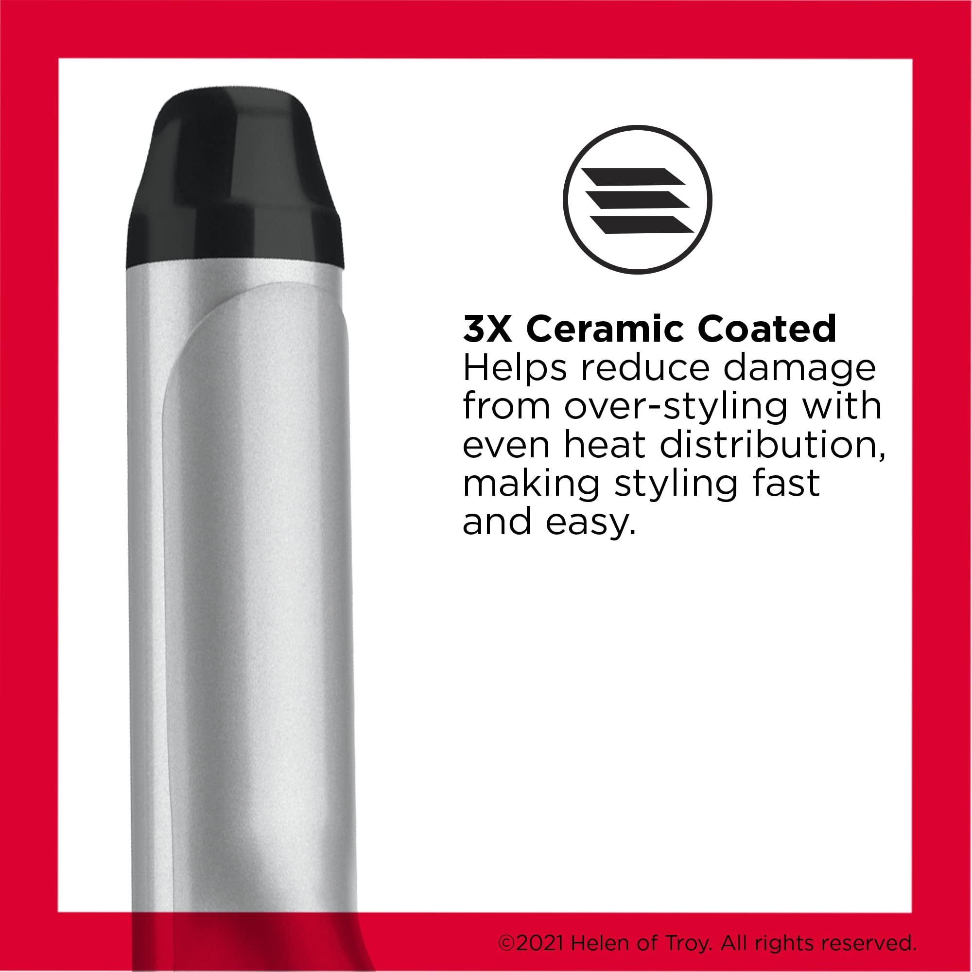 Revlon Perfect Heat ceramic coating close-up highlights even heat distribution for smoother styling.