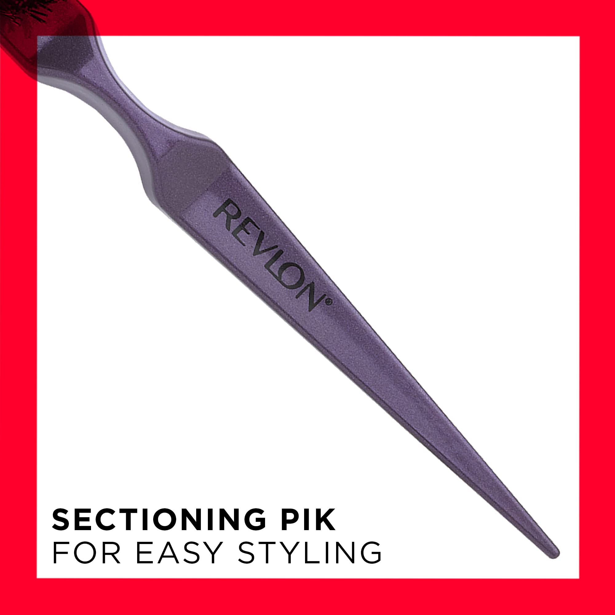 REVLON Perfect Style Teasing Brush Purple ergonomic handle detail supports comfortable styling