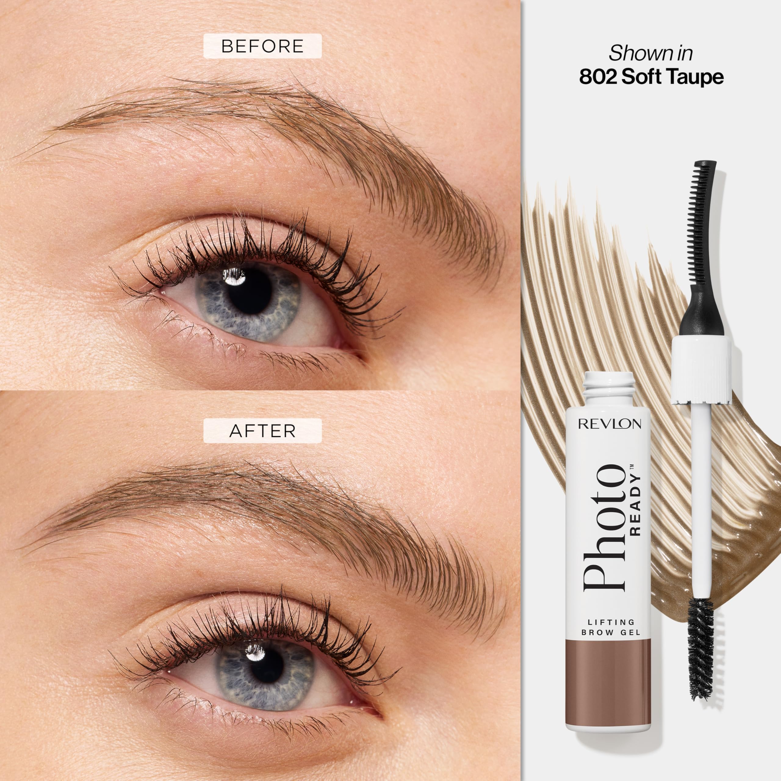 REVLON PhotoReady Lifting Brow Gel muestra cejas definidas con acabado natural.