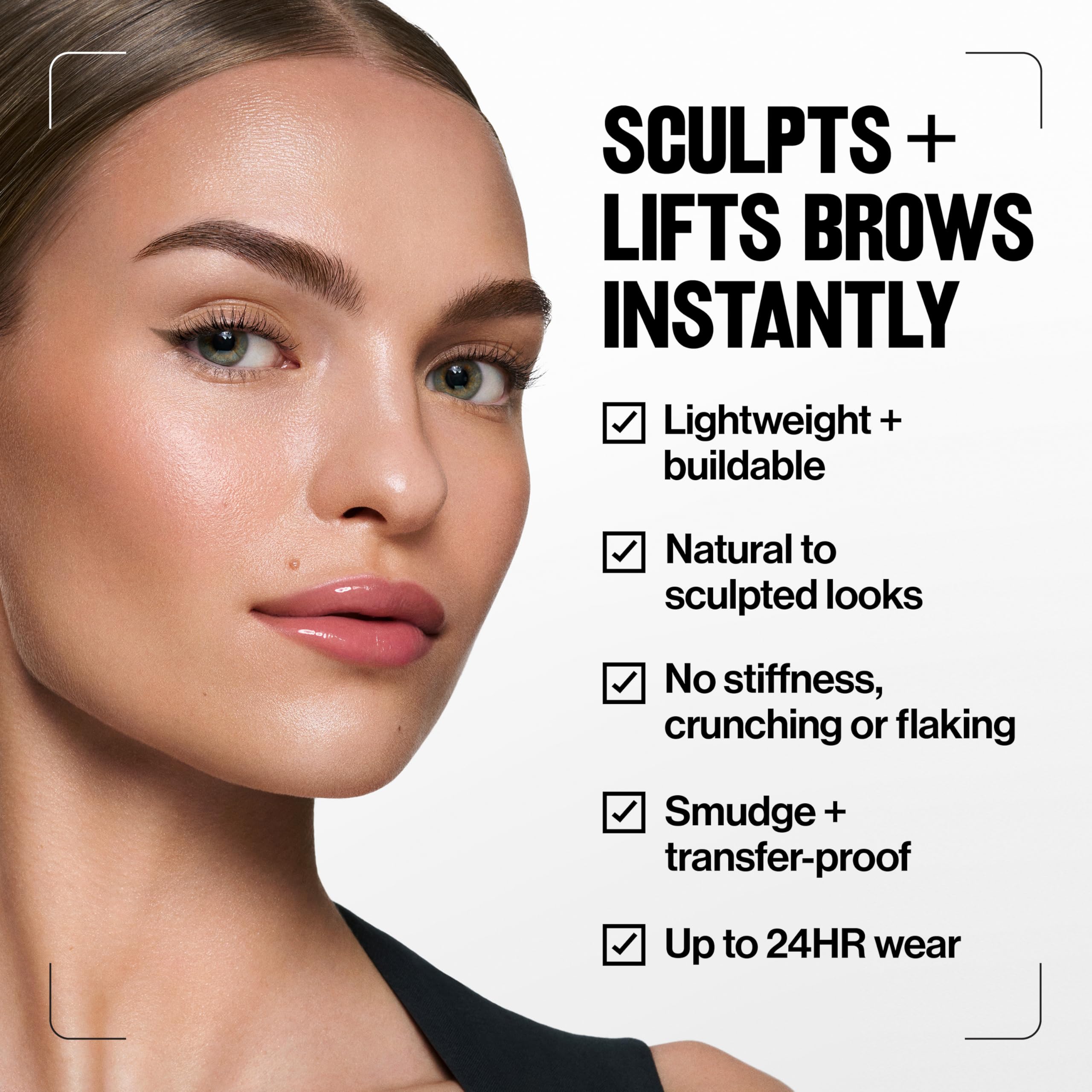 Fijación flexible de REVLON PhotoReady Lifting Brow Gel, control adaptable sin rigidez.
