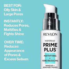 Revlon primer de rostro, textura mate, difumina poros para un lienzo suave.