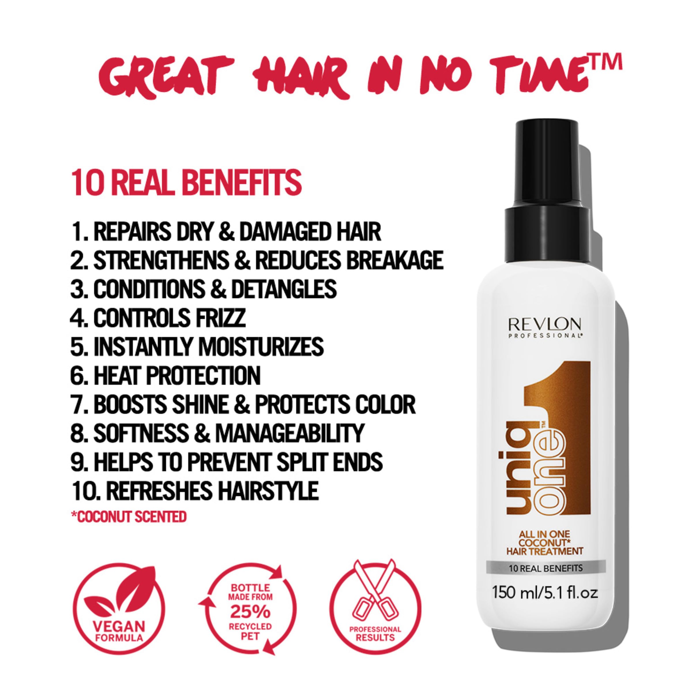 Hands applying UNIQONE on dry hair for quick refresh and smoothness